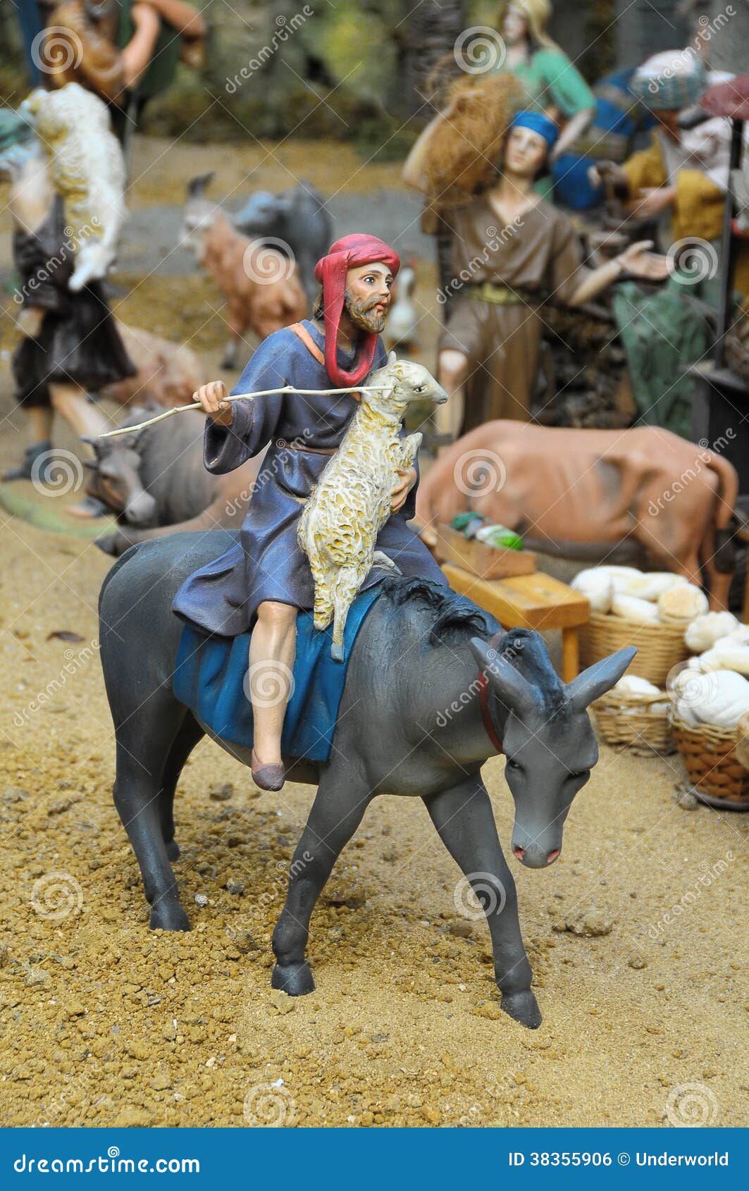 Traditional European Statuette in a Christmas Crib Nativity Scene.