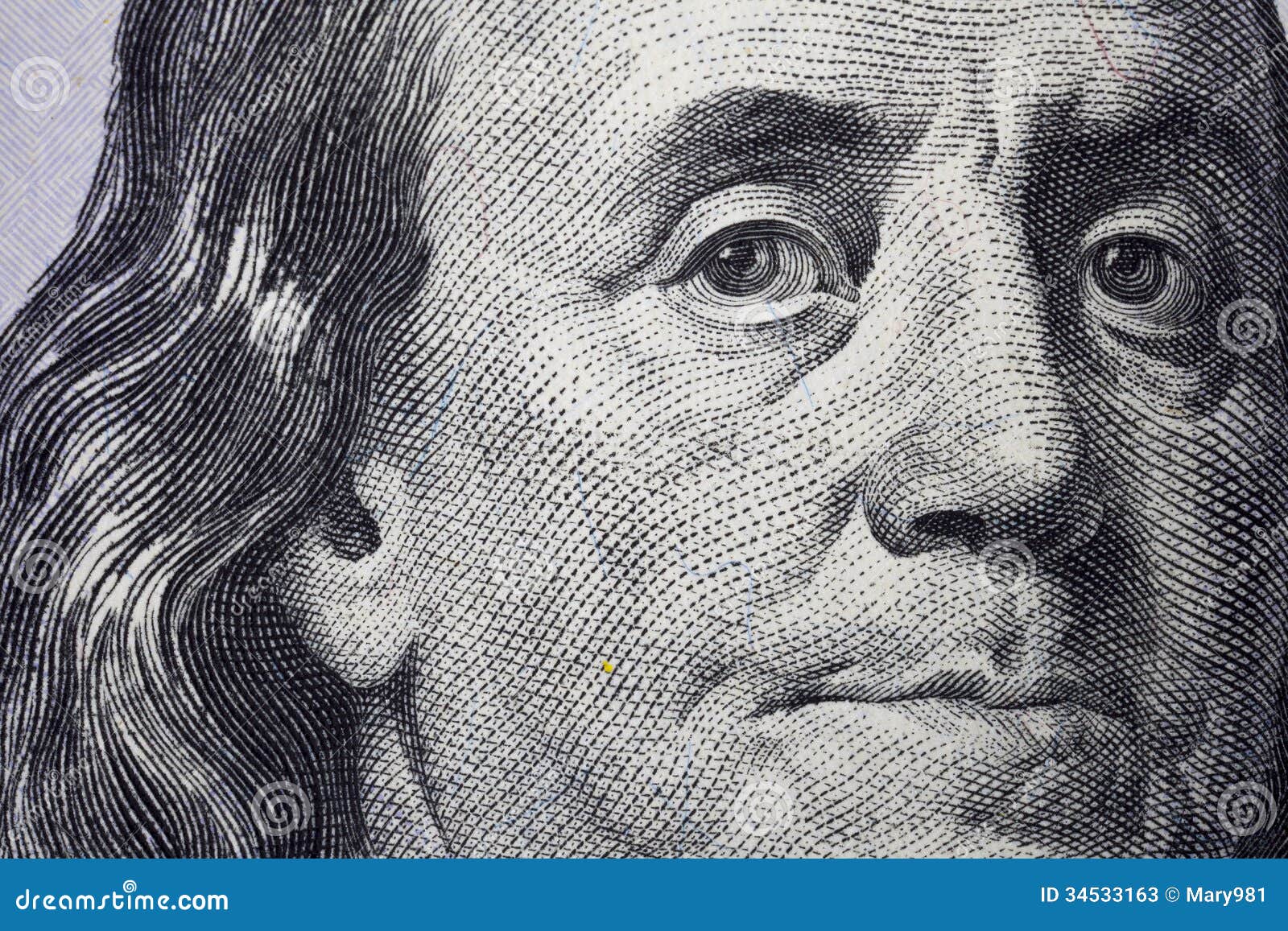 Macro closeup of Benjamin Franklin on the new 100 dollar bill USA. - new-dollar-bill-us-currency-macro-closeup-benjamin-franklin-usa-34533163