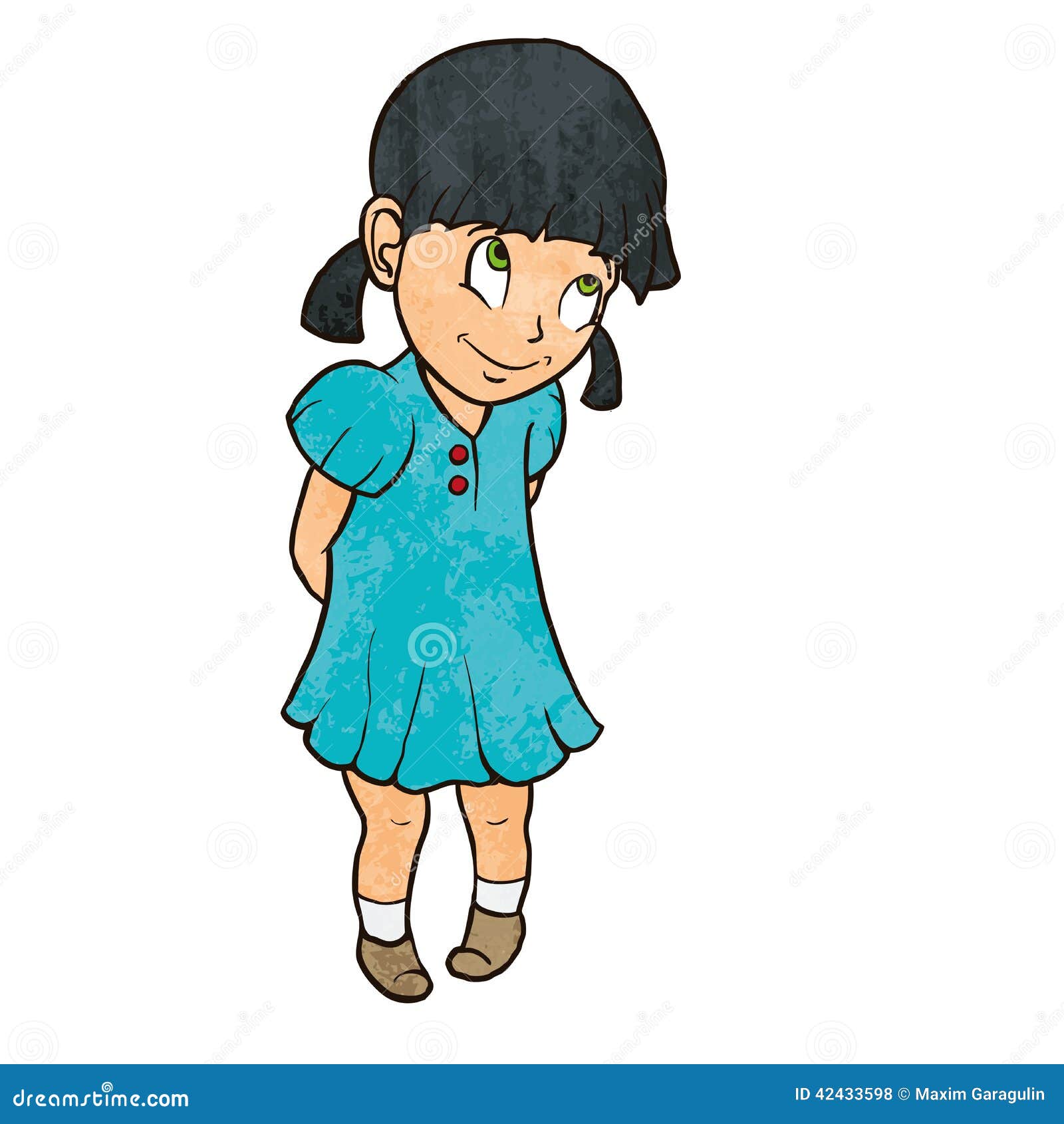 Ilustración del Vector: Niña alegre tÃmida linda en vestido azul ... Ilustración del Vector: Niña alegre tÃmida linda en vestido azul ...