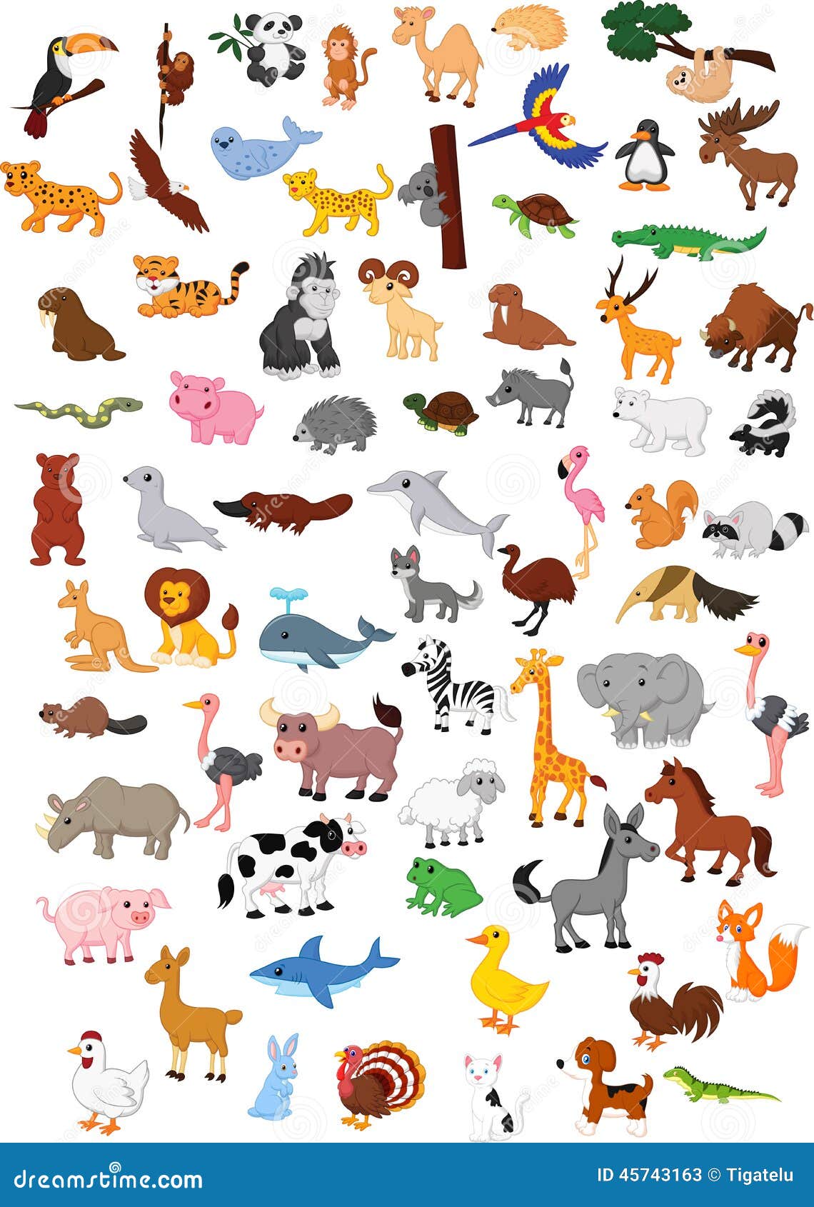 大动物动画片集合的例证.