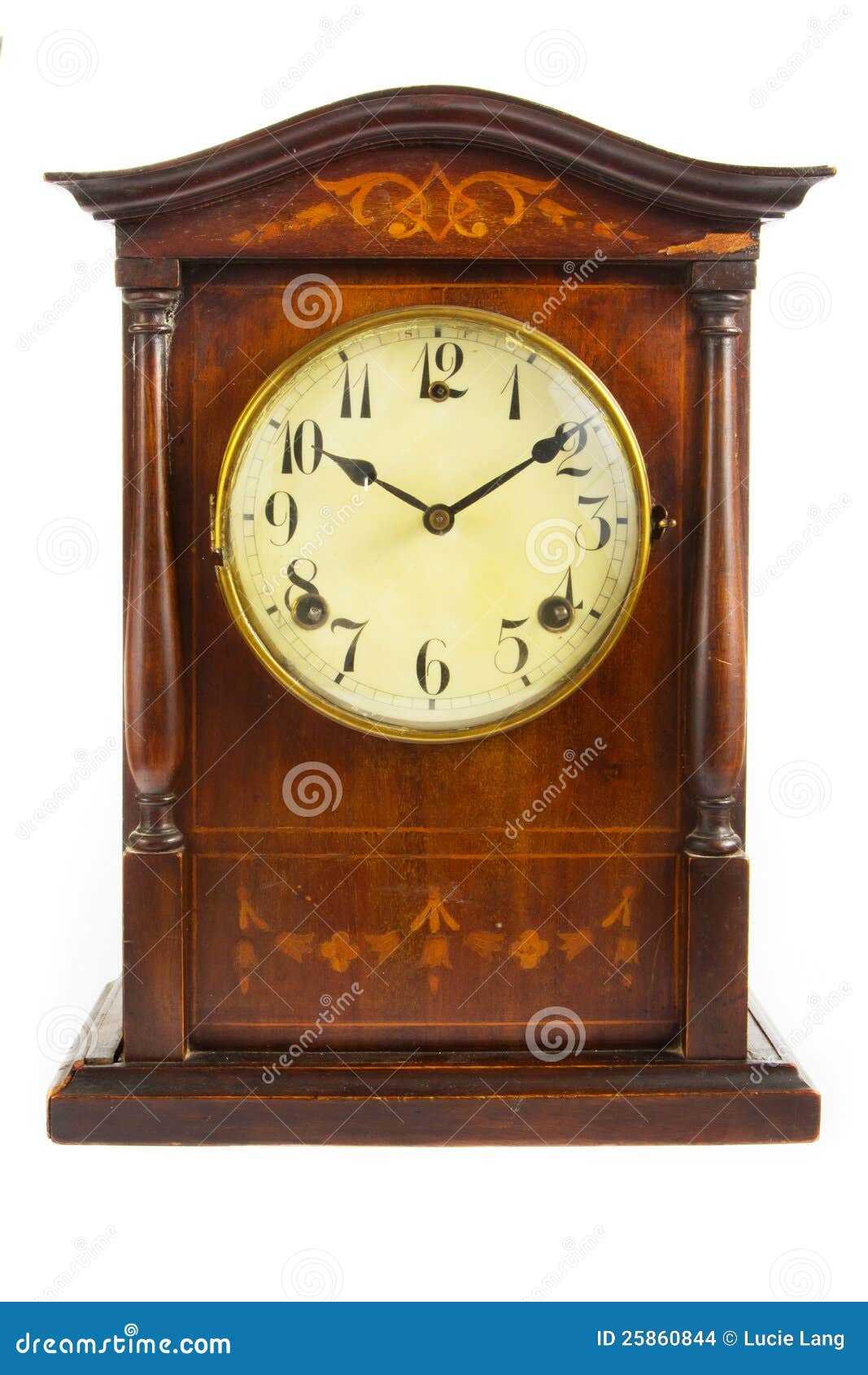 Old Antique Wooden Clock On White Stock Images - Image: 25860844