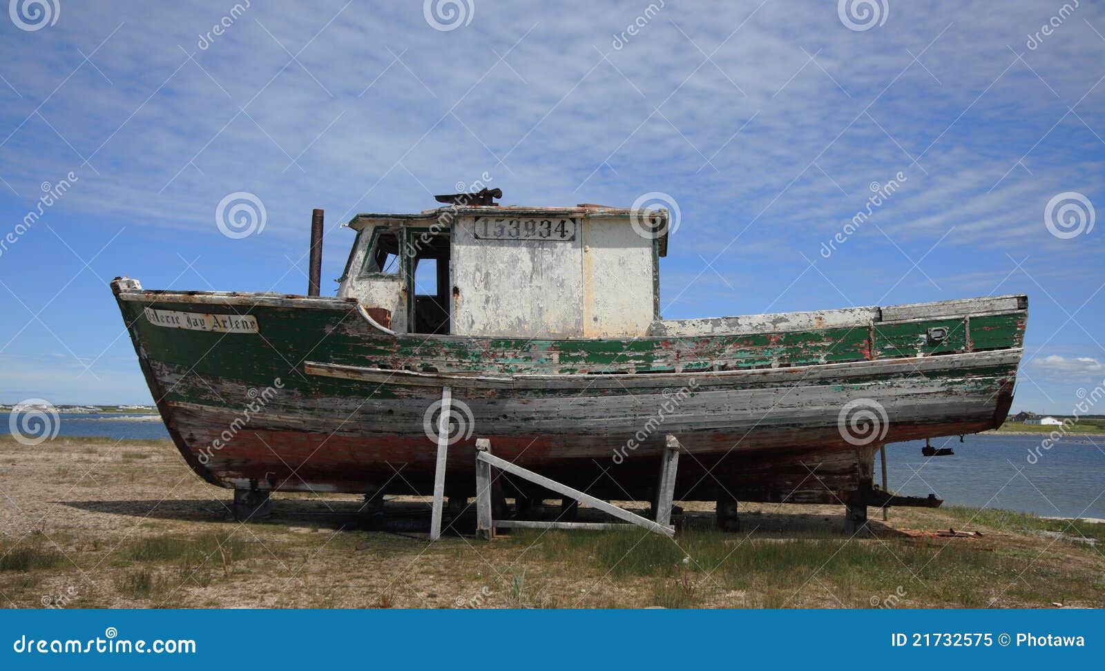  boat sits abandoned on July 23, 2011 in Flower’s Cove, Newfoundland