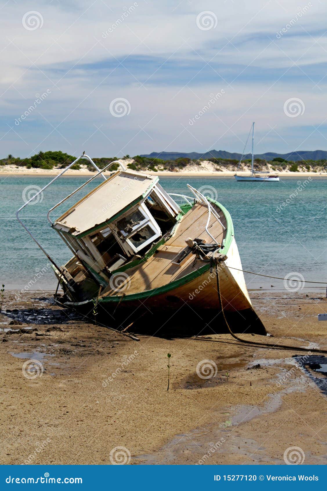 Old boat wrecked on the sand at Cooktown, Far North Queensland.