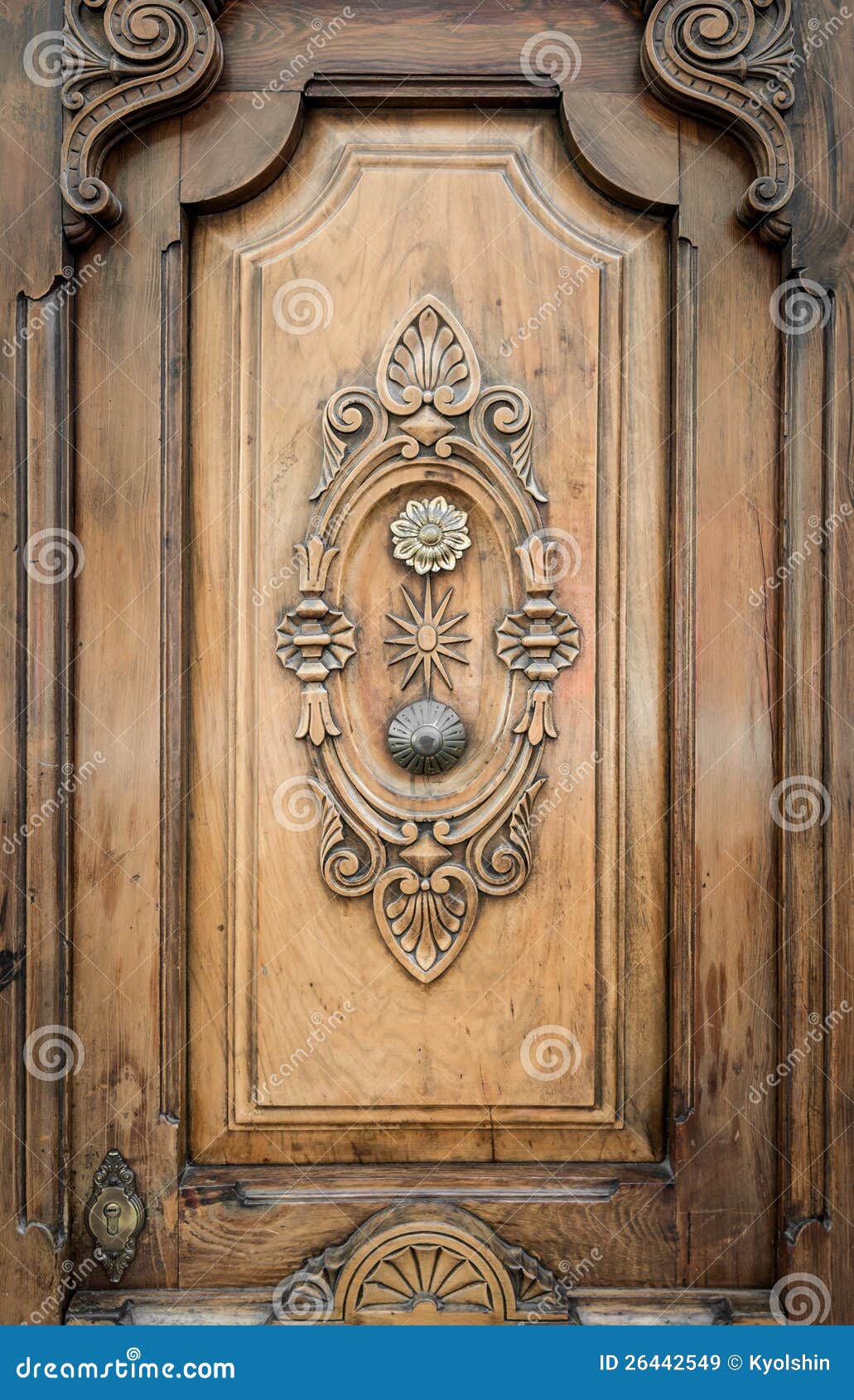 Old Door Of Wood With Patterns Carved On It. Royalty Free Stock ...