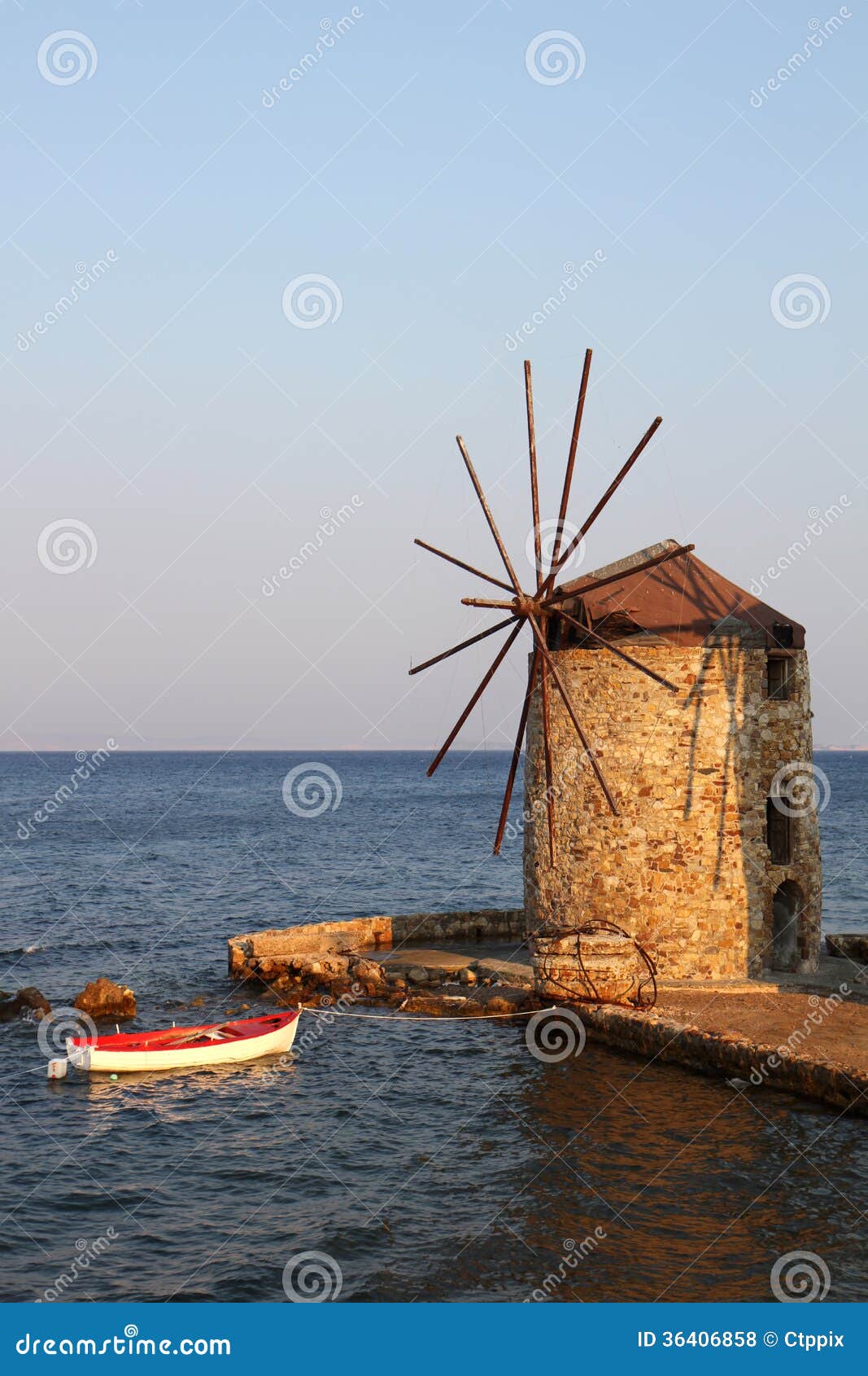 Old Greek Windmill And Wooden Boat Royalty Free Stock Photos - Image ...