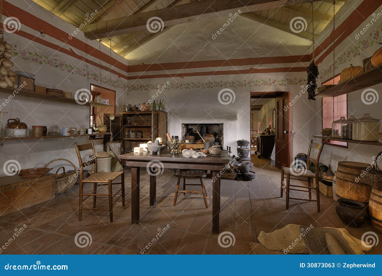 Interior of an old Spanish home in Southern California.