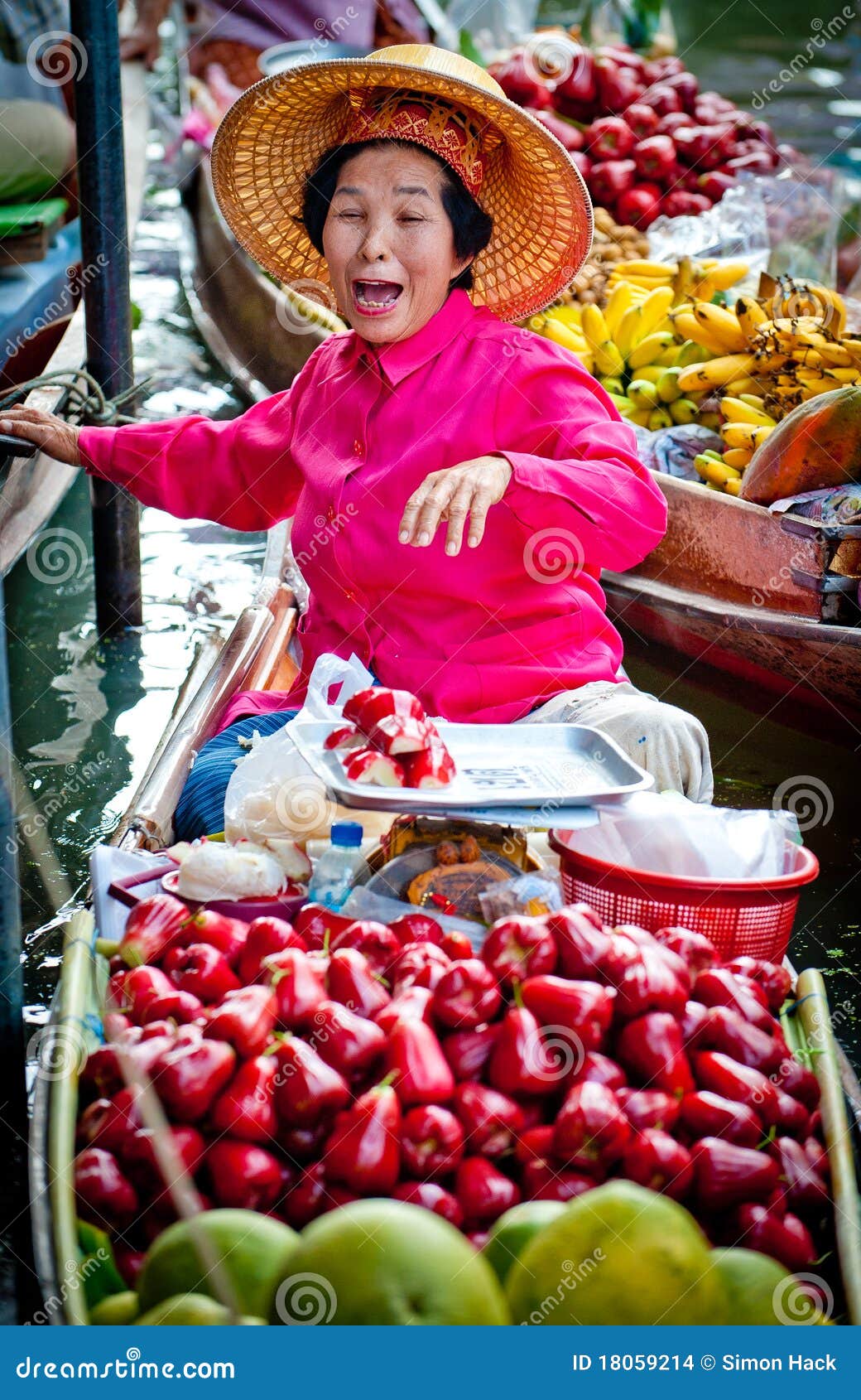 Old Woman Selling Fruit In Bangkok Floating Market ...