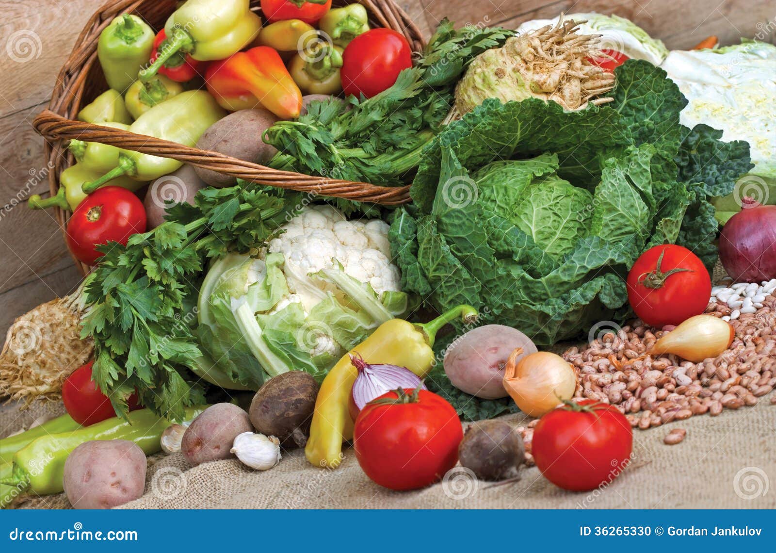 Fresh vegetables organic vegetables in a wicker basket.