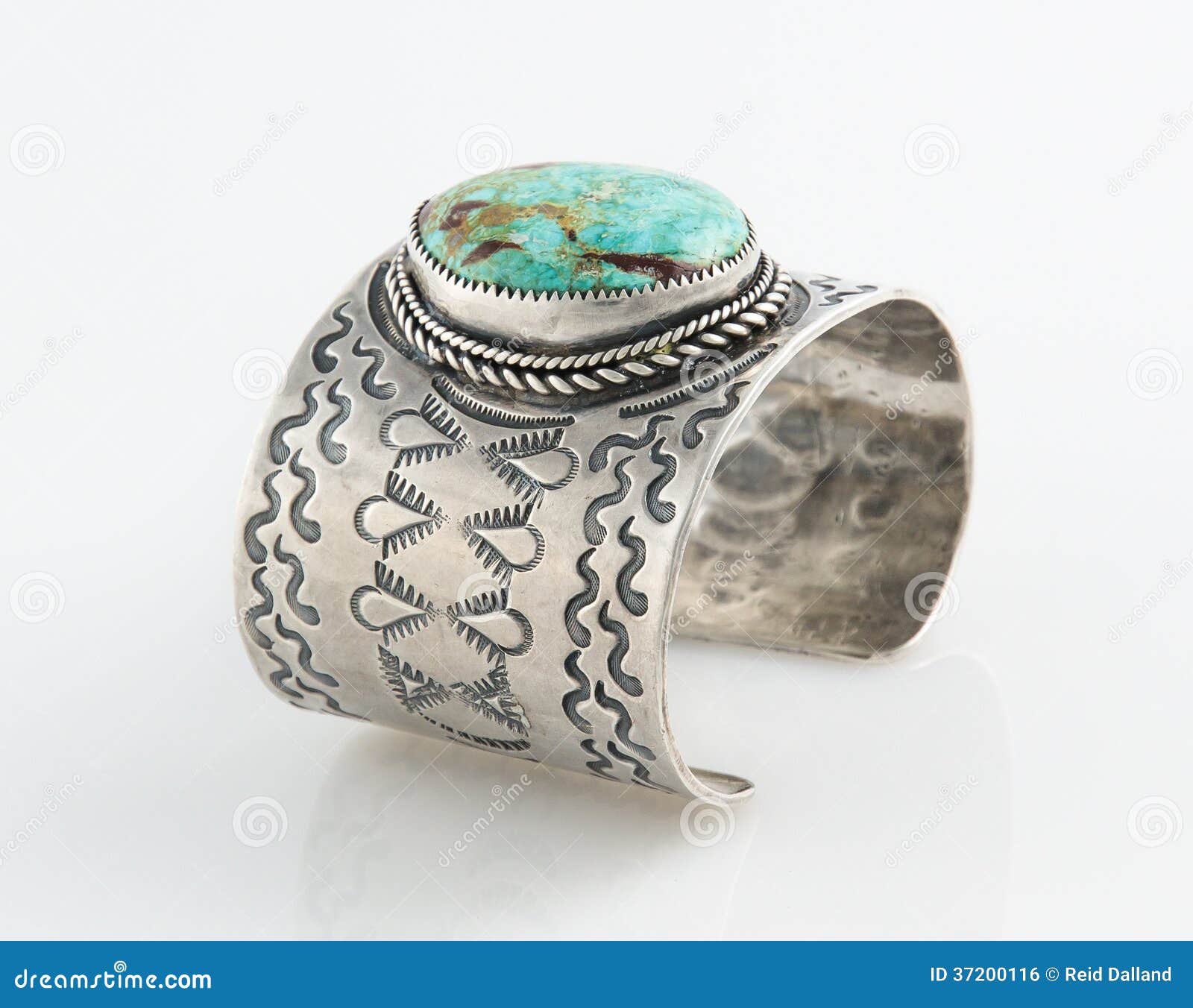 ... : Ornate Sterling Silver Cuff bracelet with large Turquoise Stone