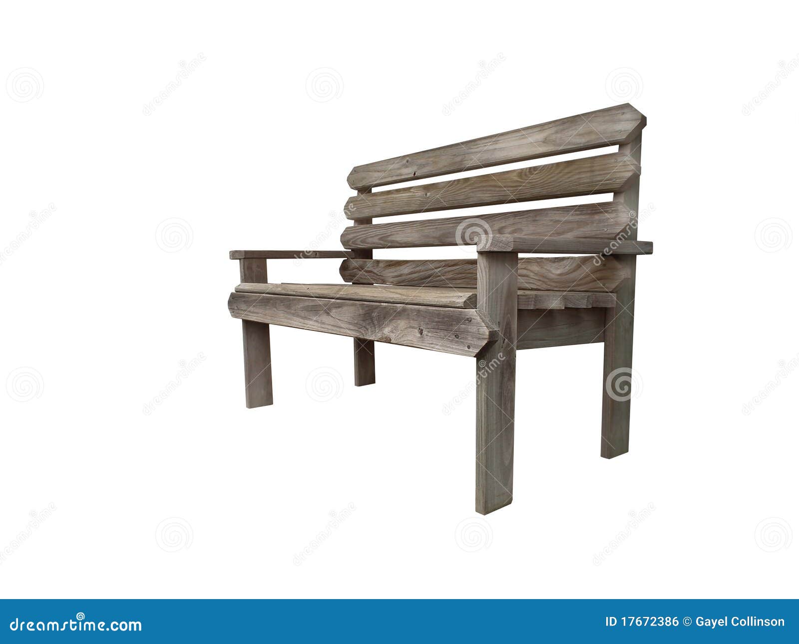 Pine wood unpainted outdoor bench isolated on white.