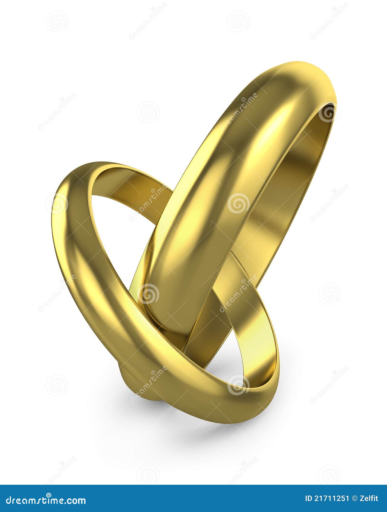 Pair of connected wedding rings on white background.