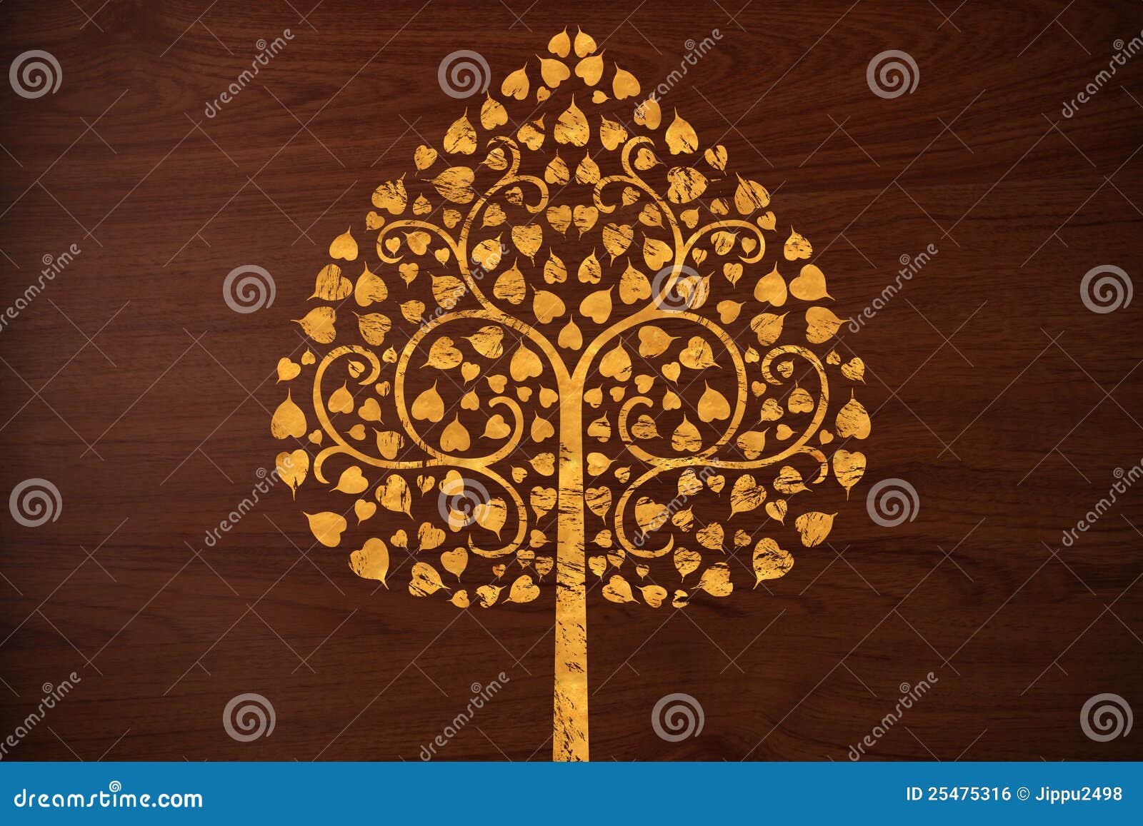 Royalty Free Stock Image: Pattern carve gold tree on wood texture