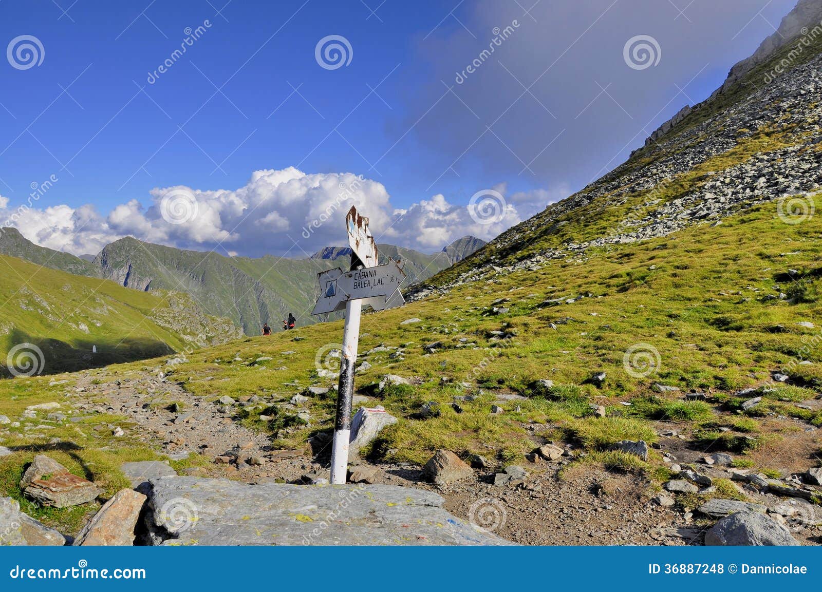 Paysage de montagnes d'Arpathians avec des signes de montagne.