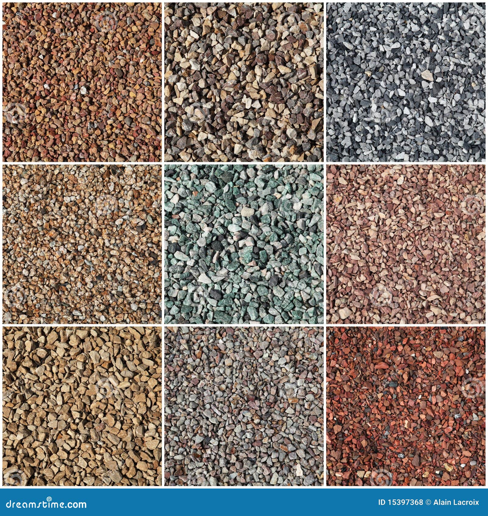  gravel in different colors used as home exterior or garden decoration