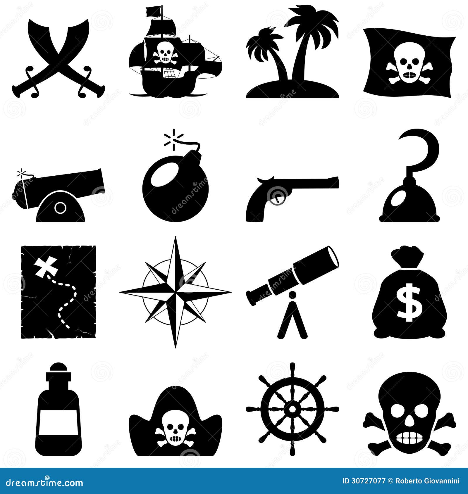 Pirate+Map+Symbols Piraten Zwart-witte Pictogrammen Royalty-vrije Stock Fotografie ...
