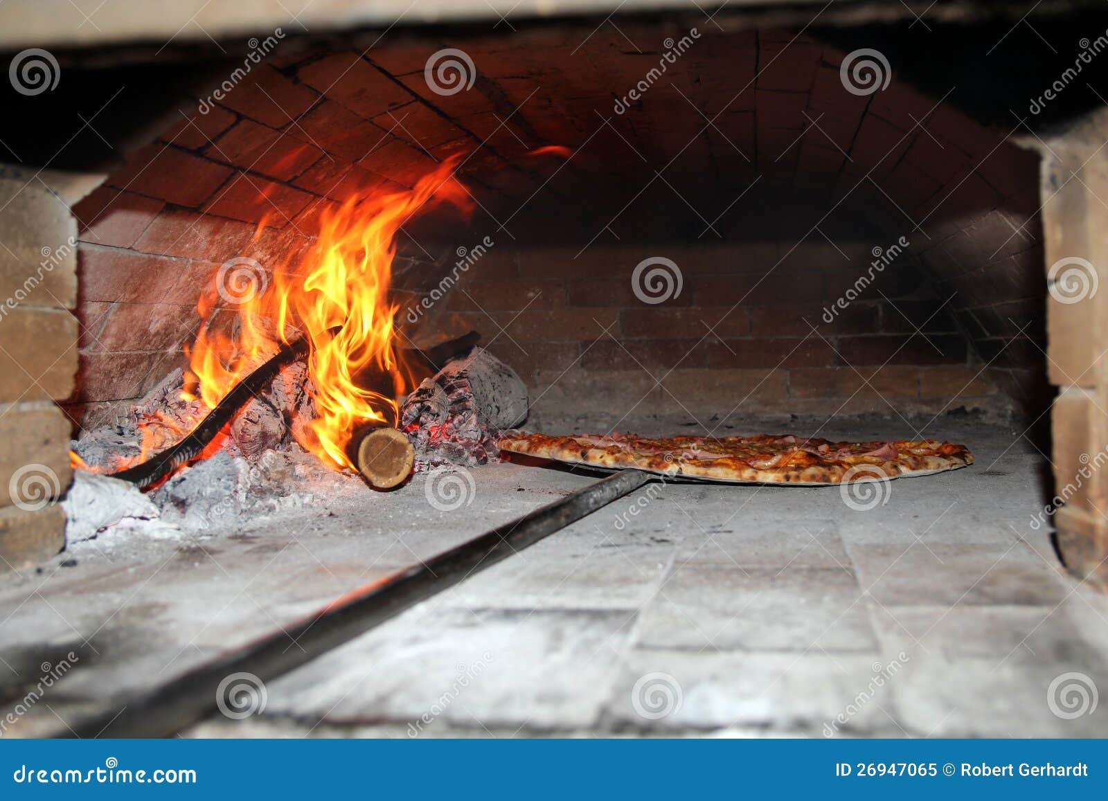 Pizza Baking In Wood Fired Oven Royalty Free Stock Photo - Image ...