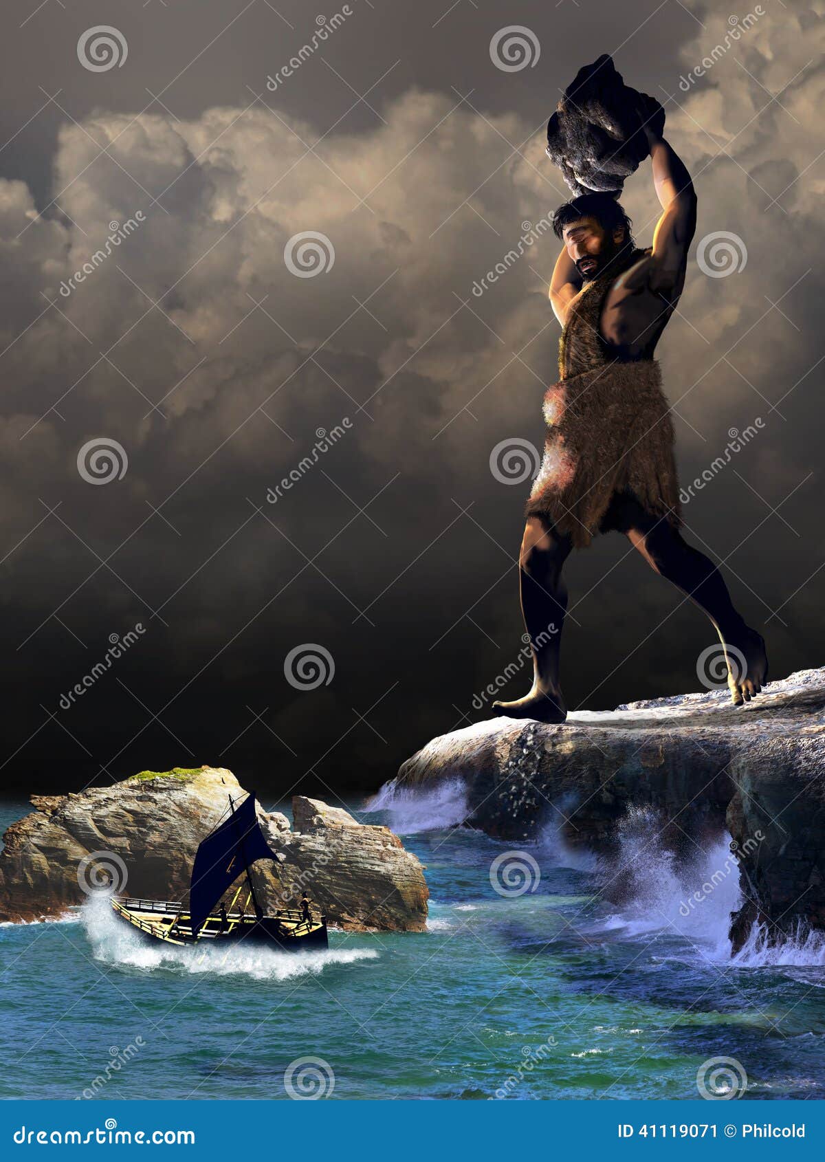  to throw a big rock against the boat where is Odysseus (aka Ulysses