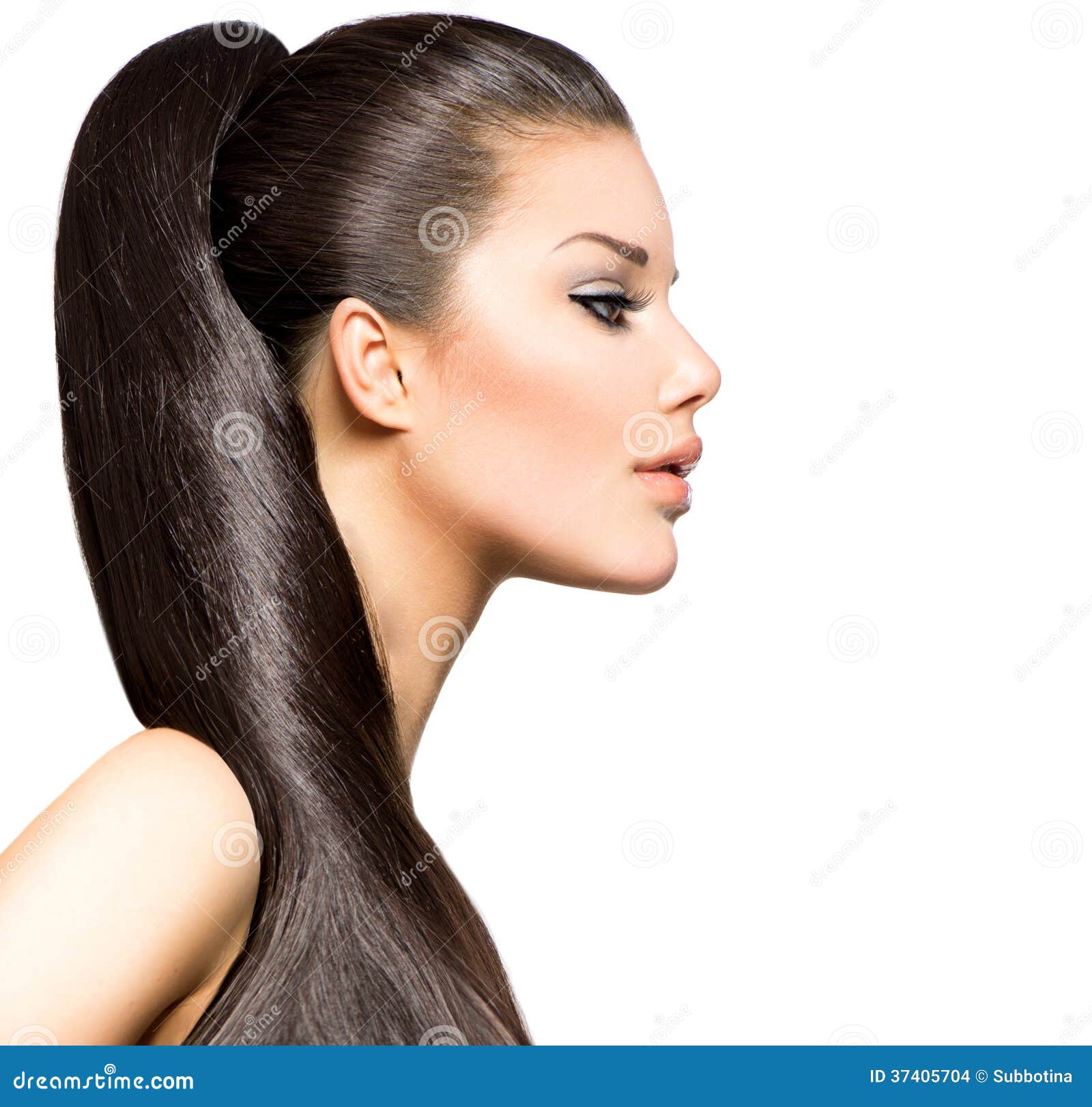Ponytail Hairstyle. Beauty Brunette Fashion Model Girl.