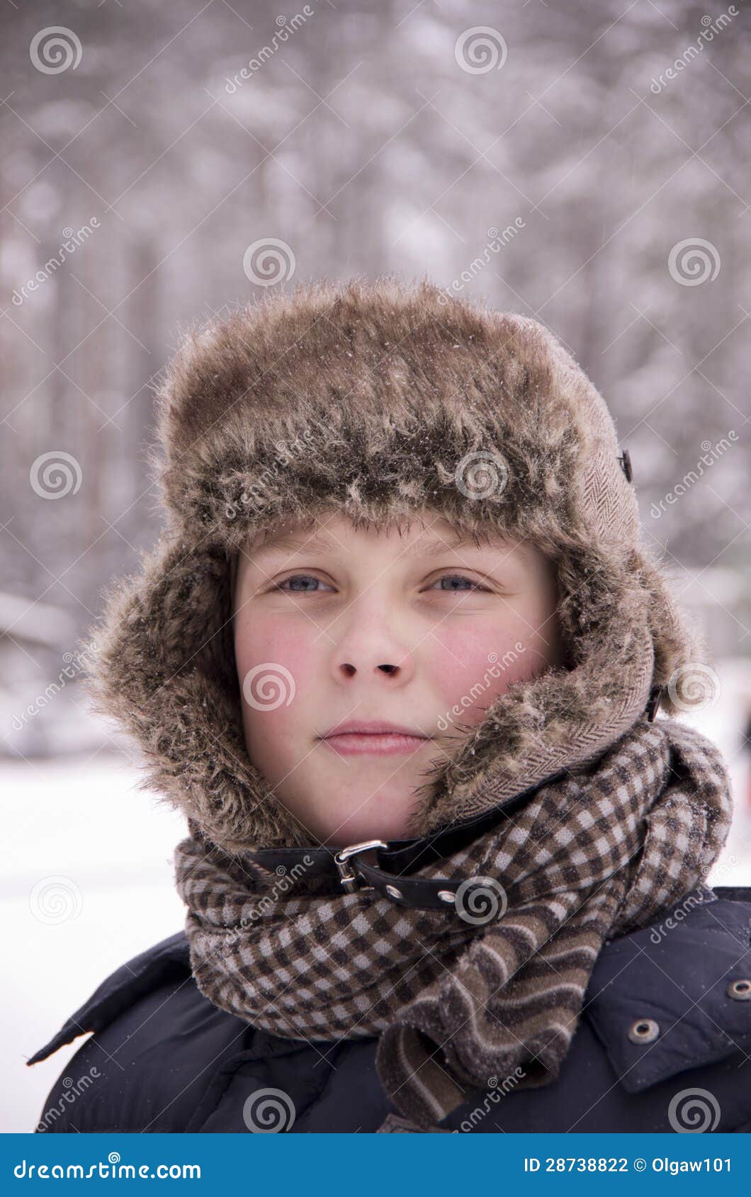 Winter portrait of a teenager in the forest - portrait-boy-cold-28738822