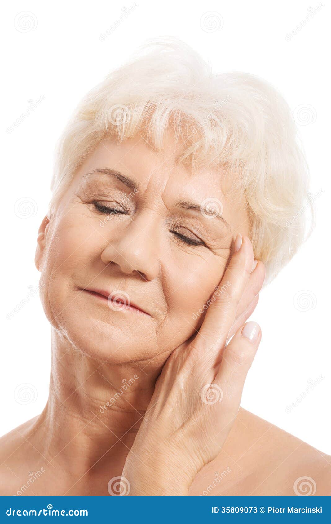 Portrait Of Nude Old Woman Head And Shoulders Stock Image Image Of