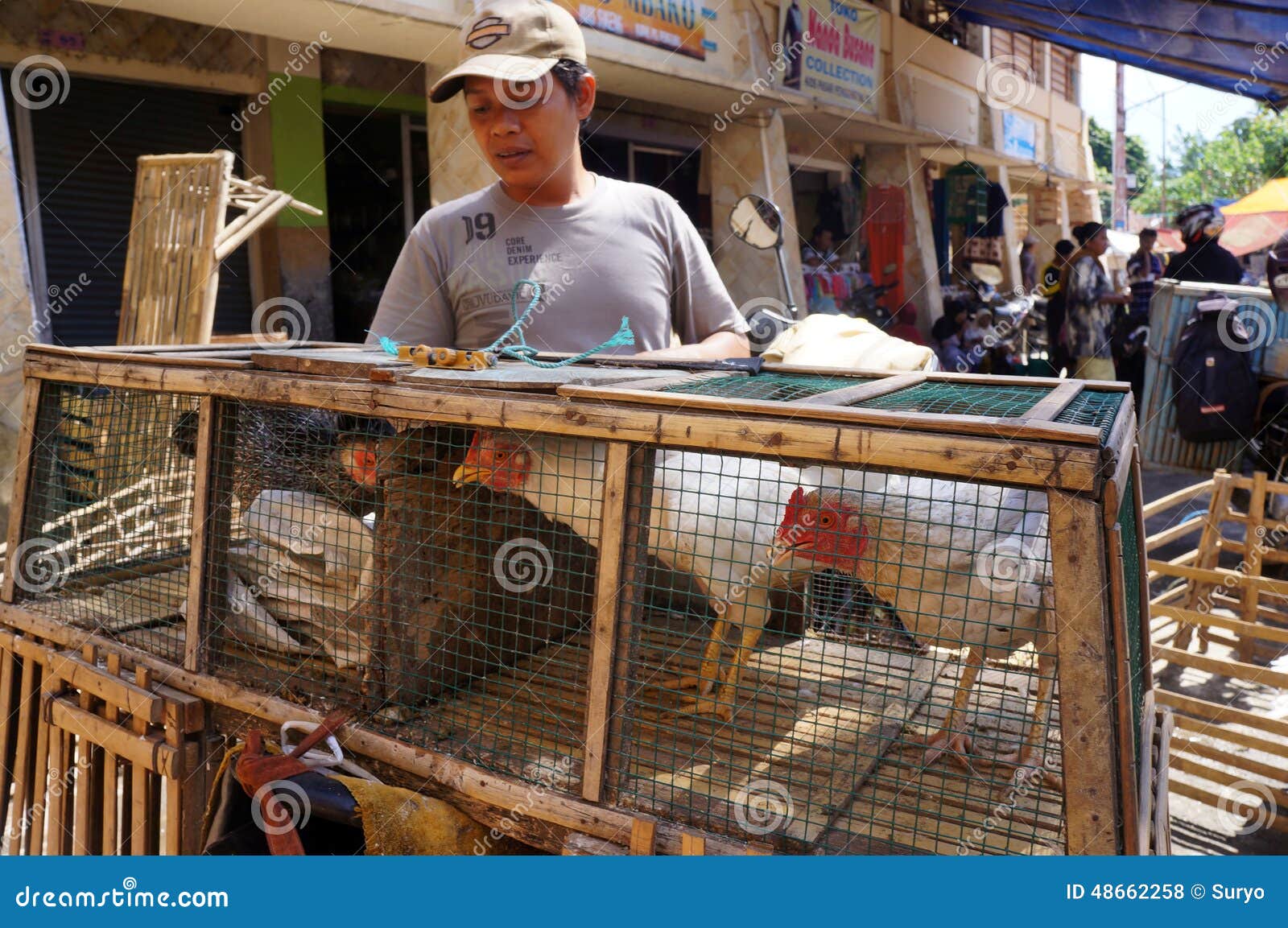 Merchants selling poultry in a village market in Boyolali central Java 