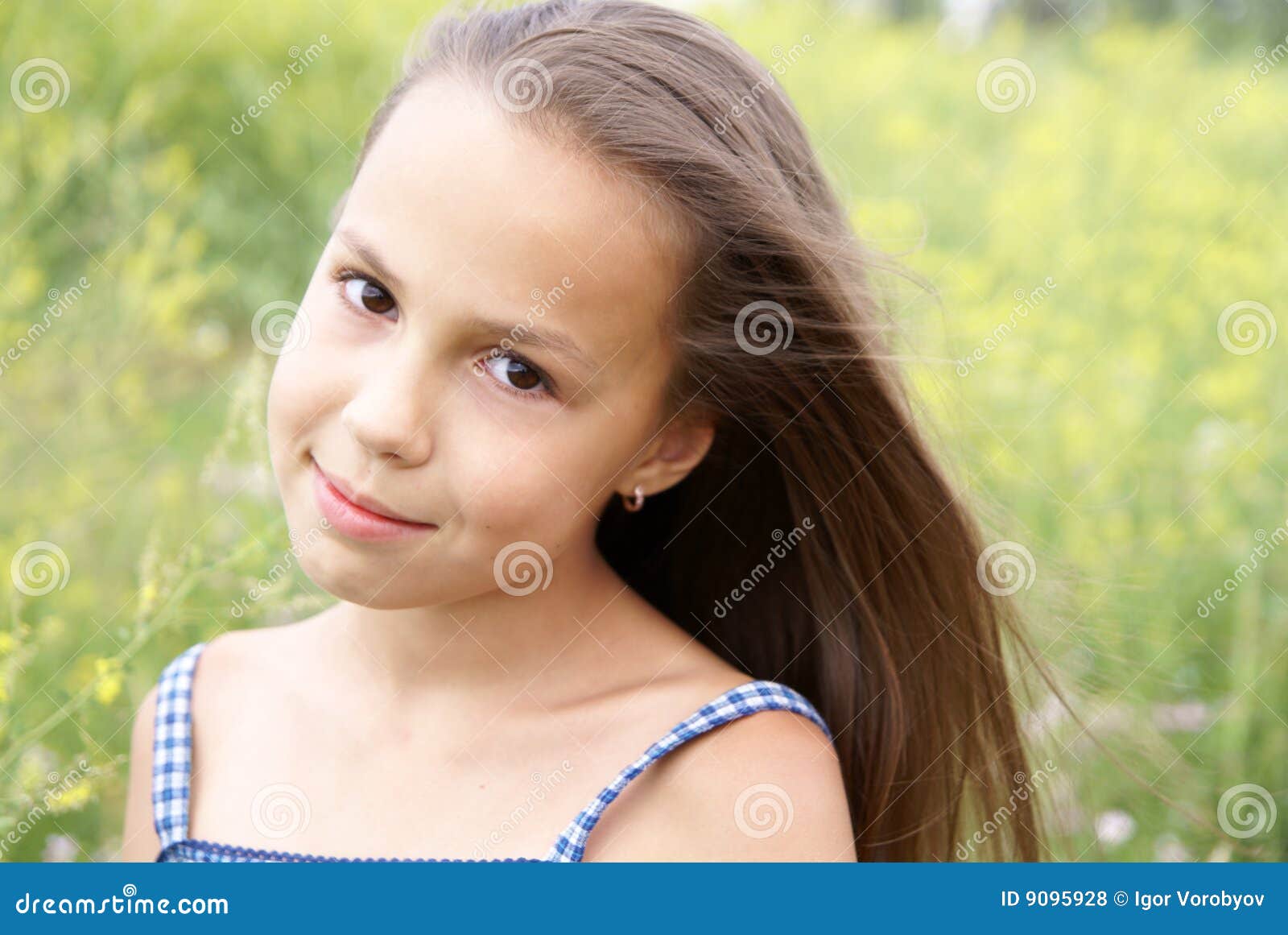 Preteen Girl On Grass Background Royalty Free Stock Image 