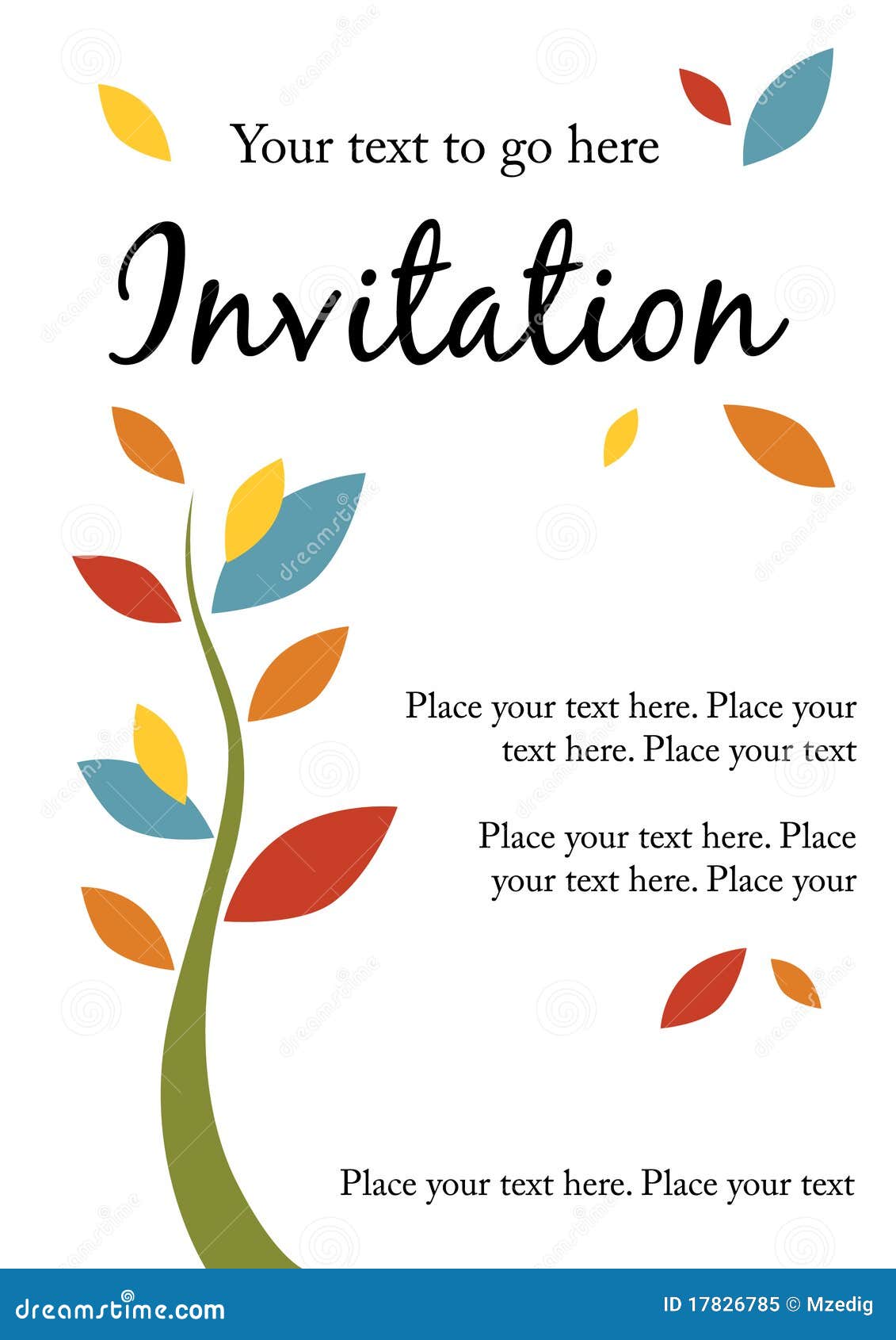 Pretty singlesided invitation with abstract tree and leaf design 