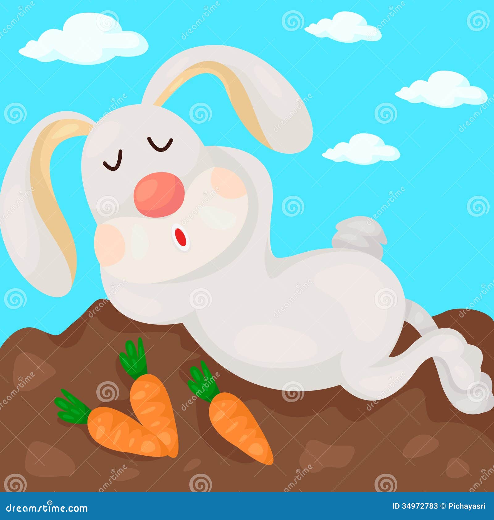Illustration of cartoon rabbit sleeping.