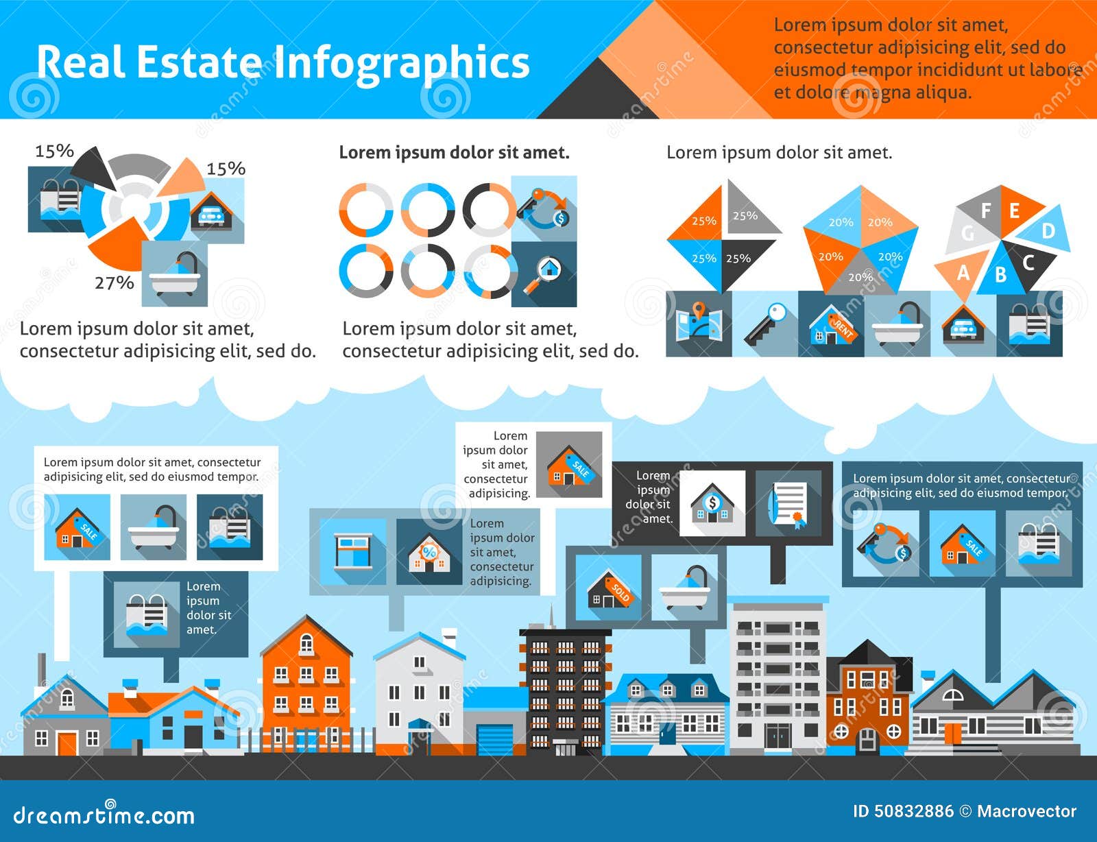 Real estate infographics set with commercial property apartment 