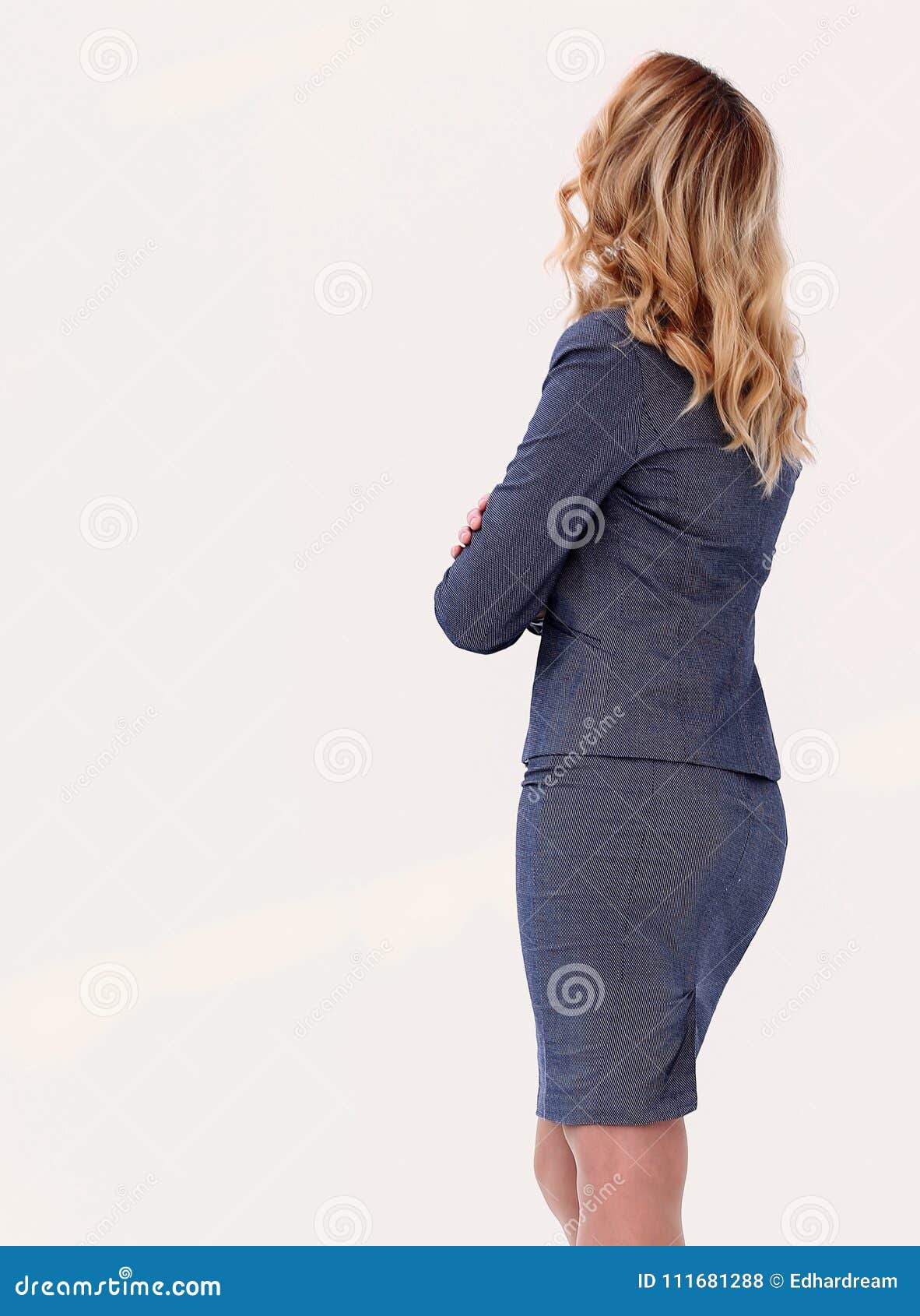 Rear View Business Woman Looking At Blank Screen Stock Photo Image