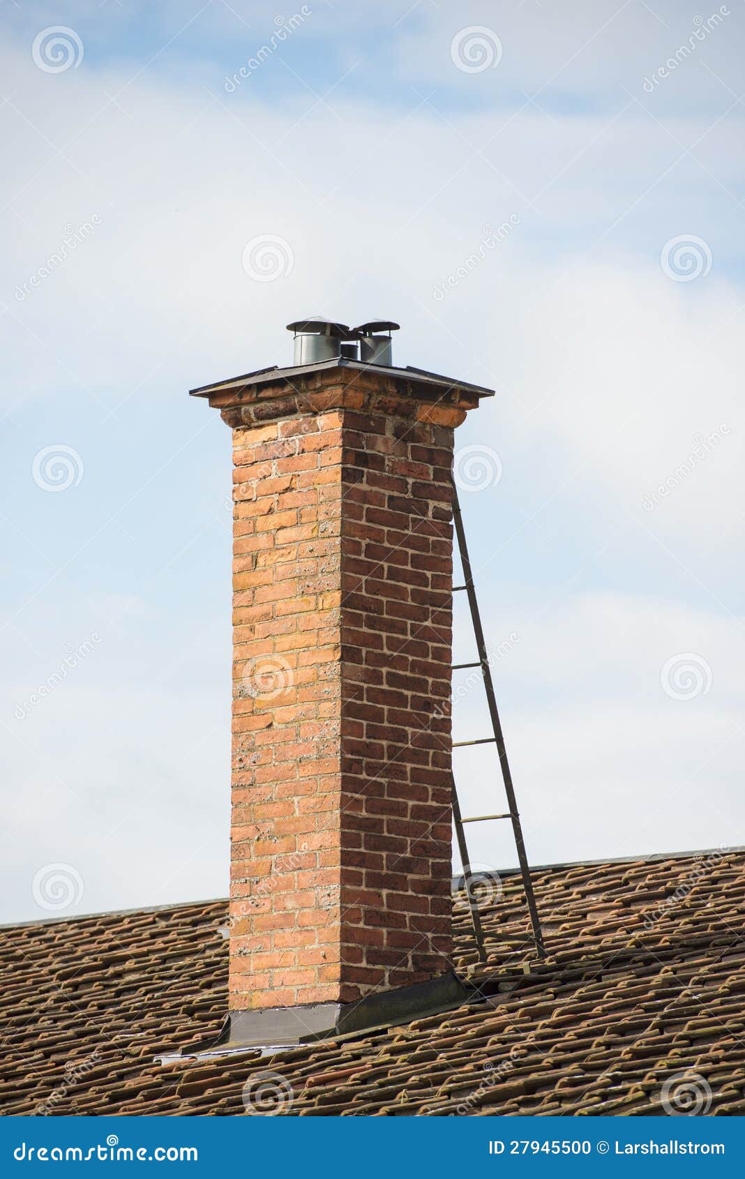 Red Brick Chimney On Roof Of Old House Stock Photo - Image ...