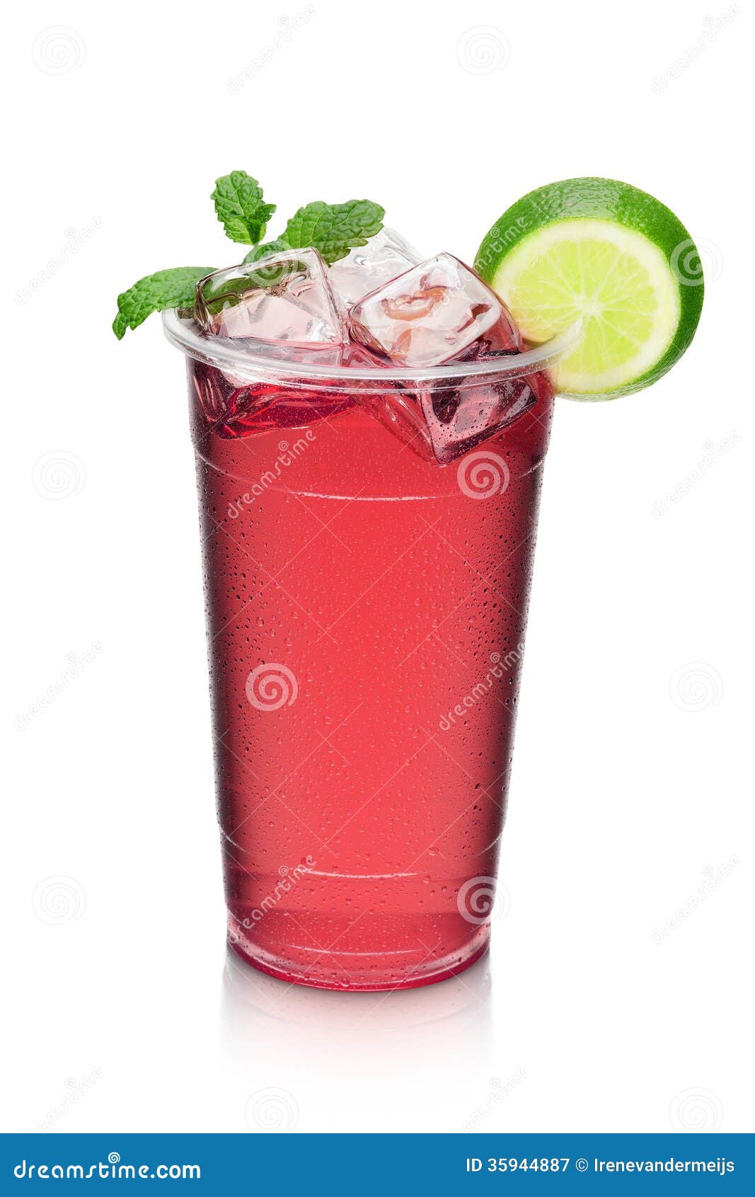 Cold red cocktail drink with lime slice and mint. Cold red cocktail drink with lime slice and mint.