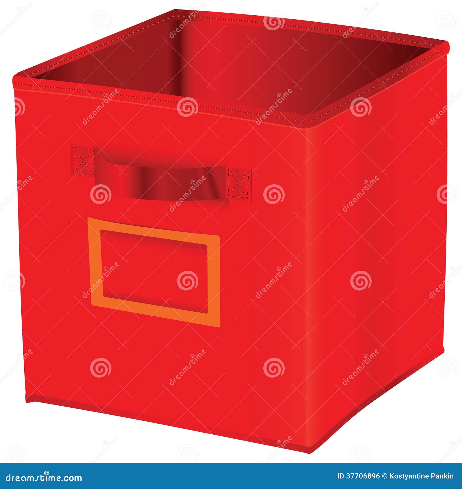 Red cube storage with space for a label. Vector illustration.