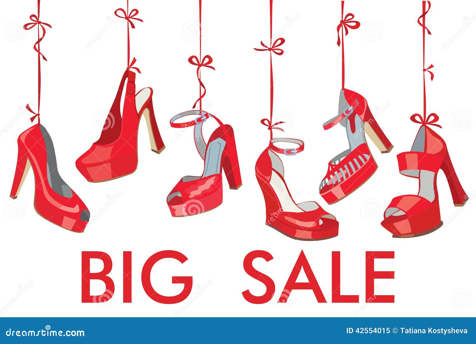 Red Fashion Women&#39;s Shoes Hang On Ribbon.Big Sale Stock Vector - Image: 42554015