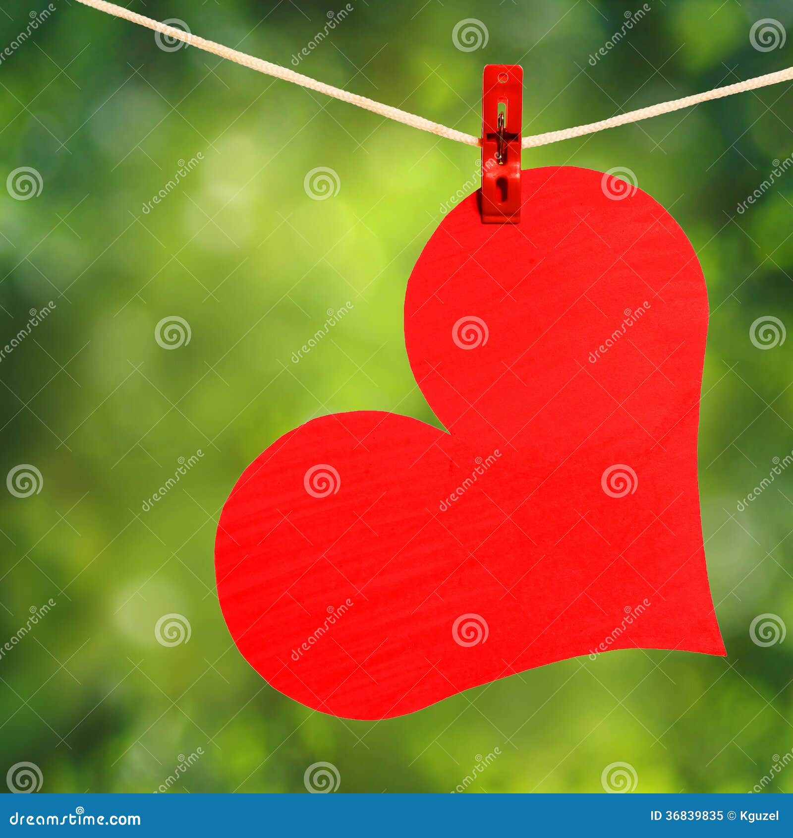 Red Heart With Clothespin Hanging On Clothesline Over Nature Royalty Free Stock Photo ...