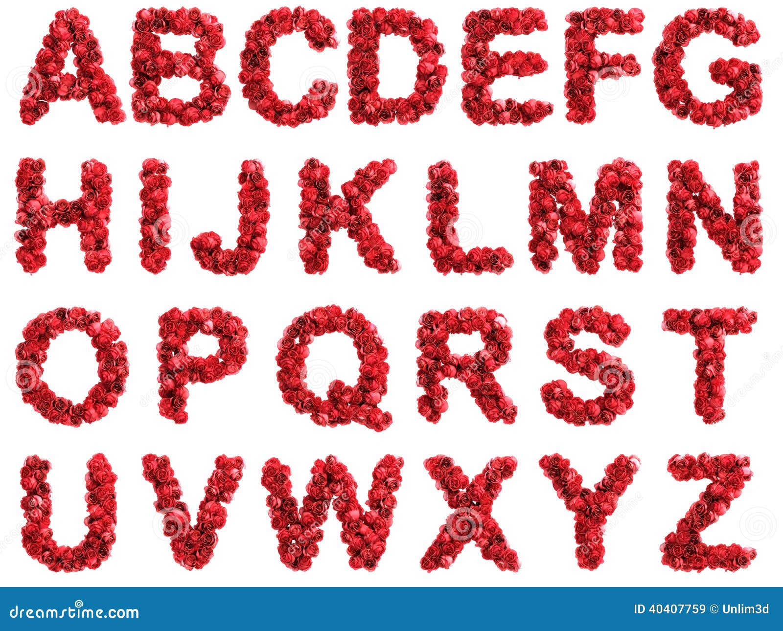 Red Roses Alphabet, Isolated On White Background Stock Illustration