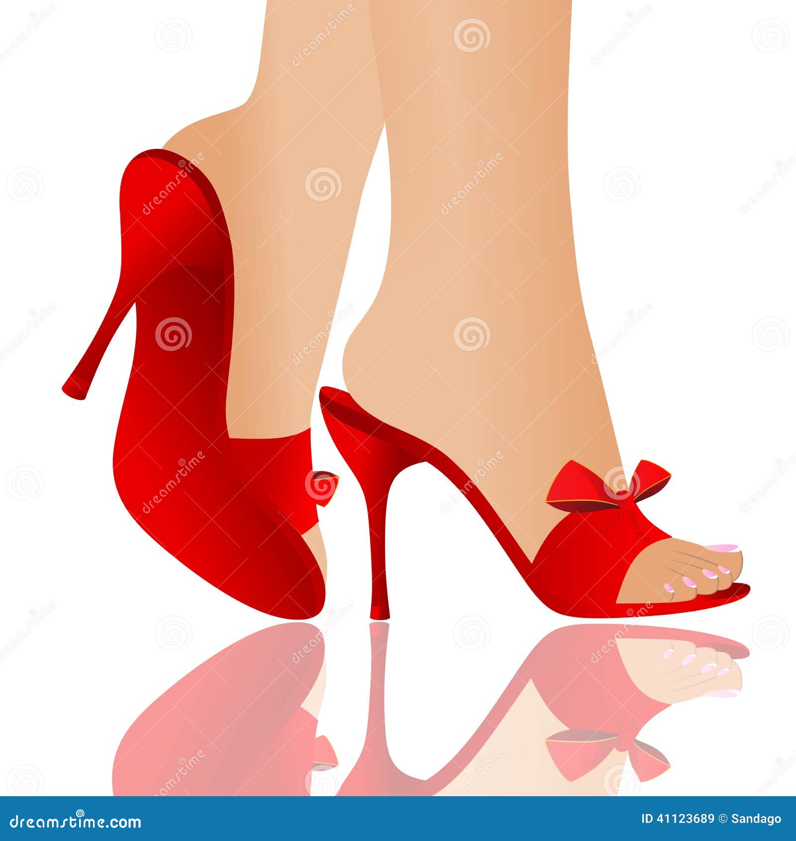 Vector illustration of red shoes,beautiful legs and reflection