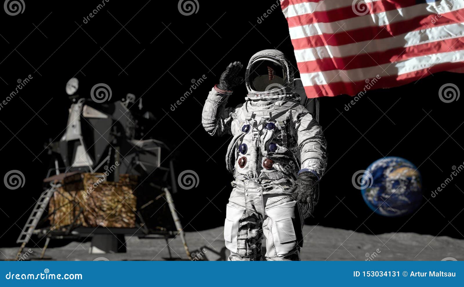 Representaci N 3d Astronauta Que Saluda La Bandera Americana Animaci N