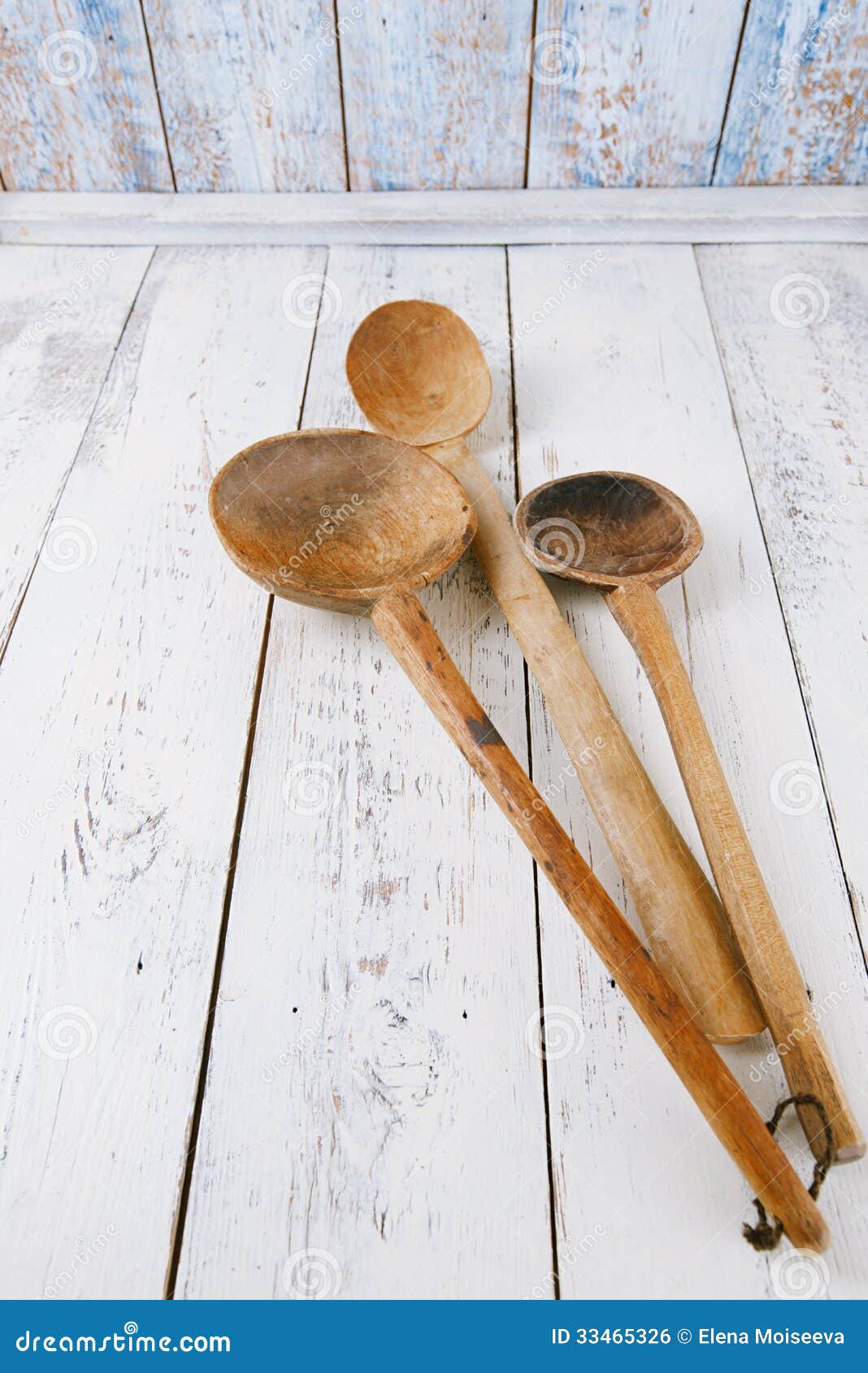 Retro Kitchen Utensils Wood Spoon On Old Wooden Table In 