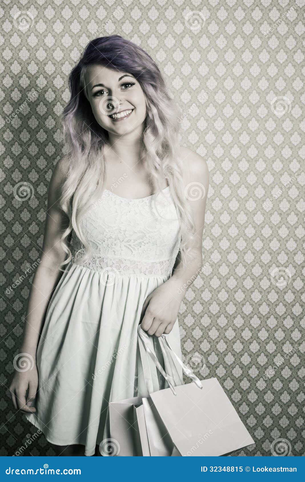 Retro Teen With Shopping Bags Royalty Free Stock Photo Ima