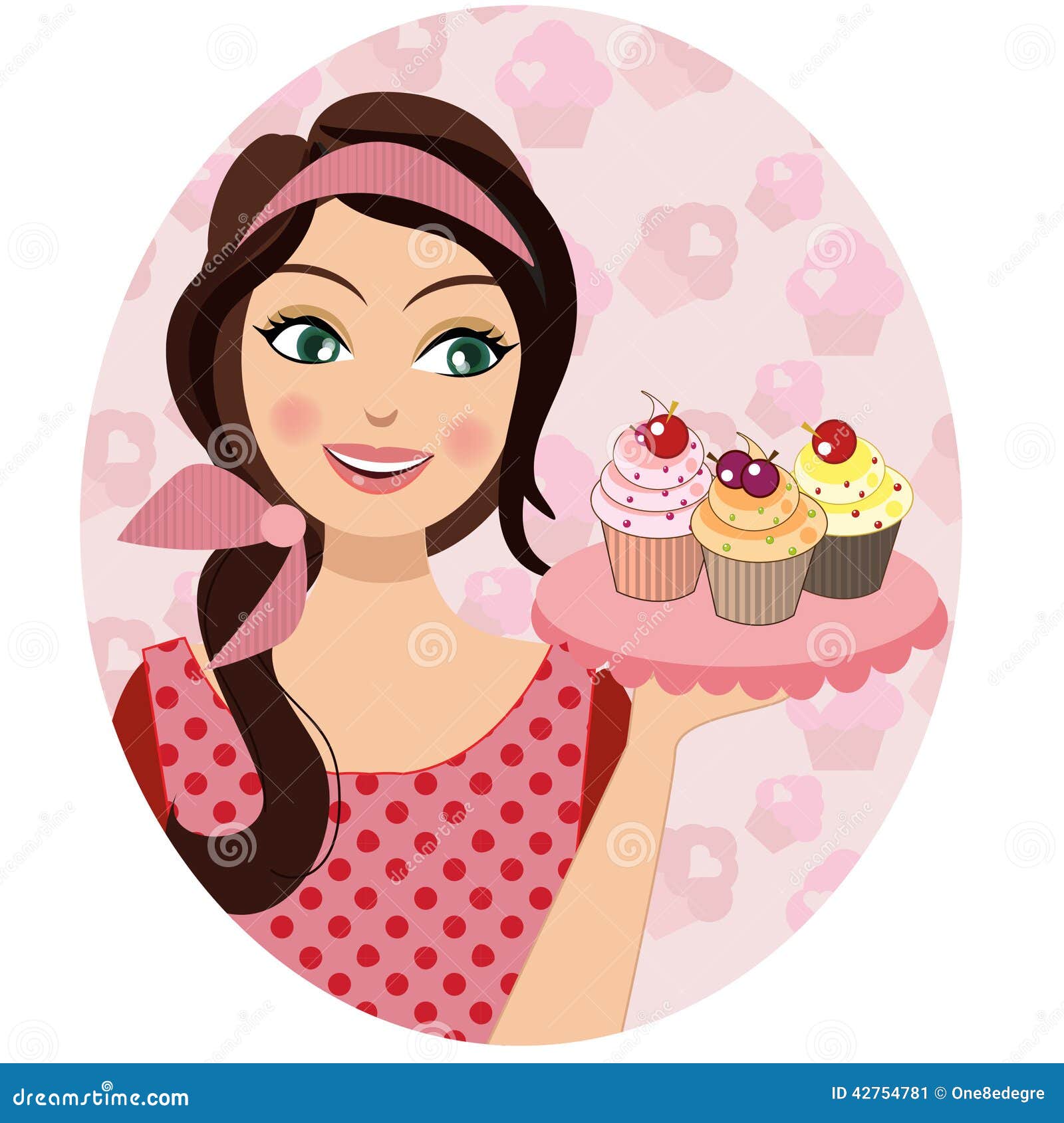 Woman Woman Retro vintage Baker Holding  A clothing Vintage cupcake Portrait  Of Cupcakes  A