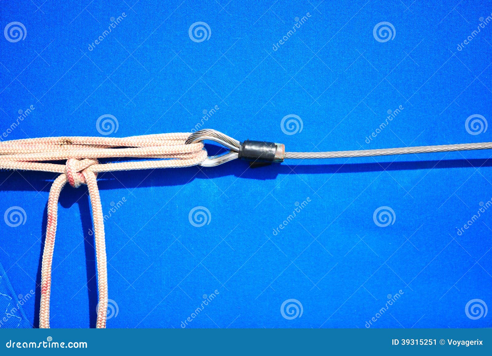 Rope On Sailing Boat Rigging Blue Background Stock Photo - Image 