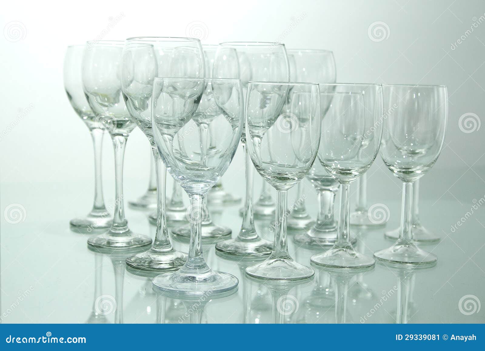 Rows Of Many Empty Wine Glasses On A Table Stock Image