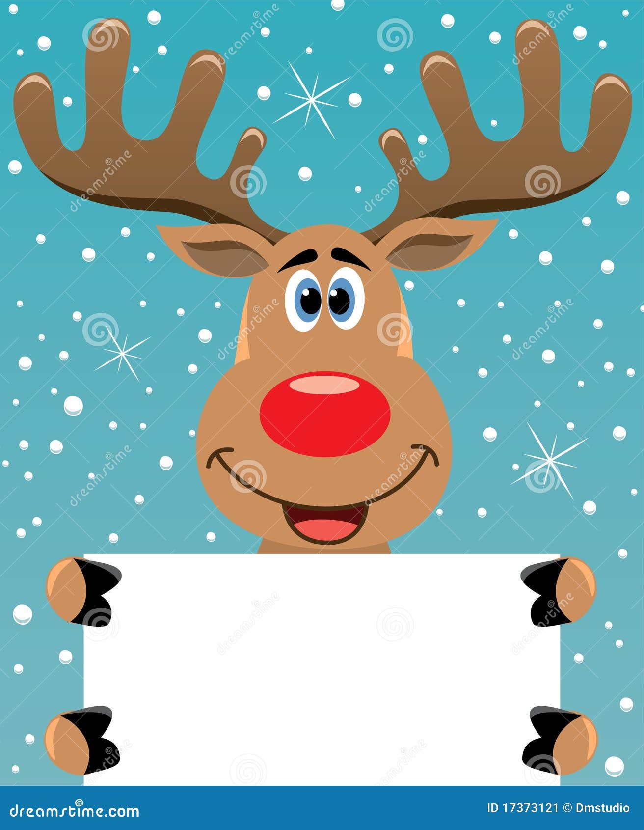 Rudolph Deer Holding Blank Paper For Your Text Stock Image