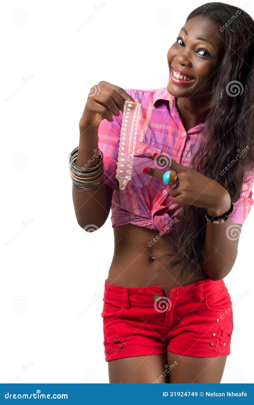 African American Girl Holding Condom Royalty Free Stock