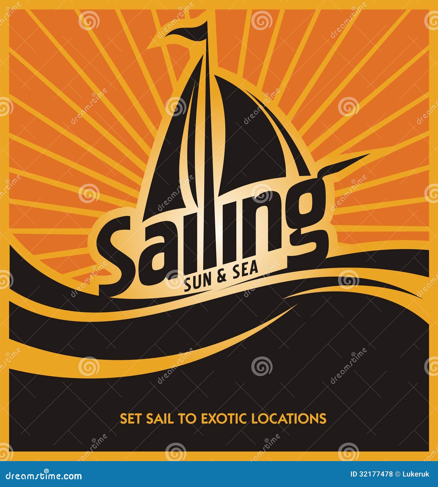 Sailing poster design template. Abstract background with sailboat, sea 