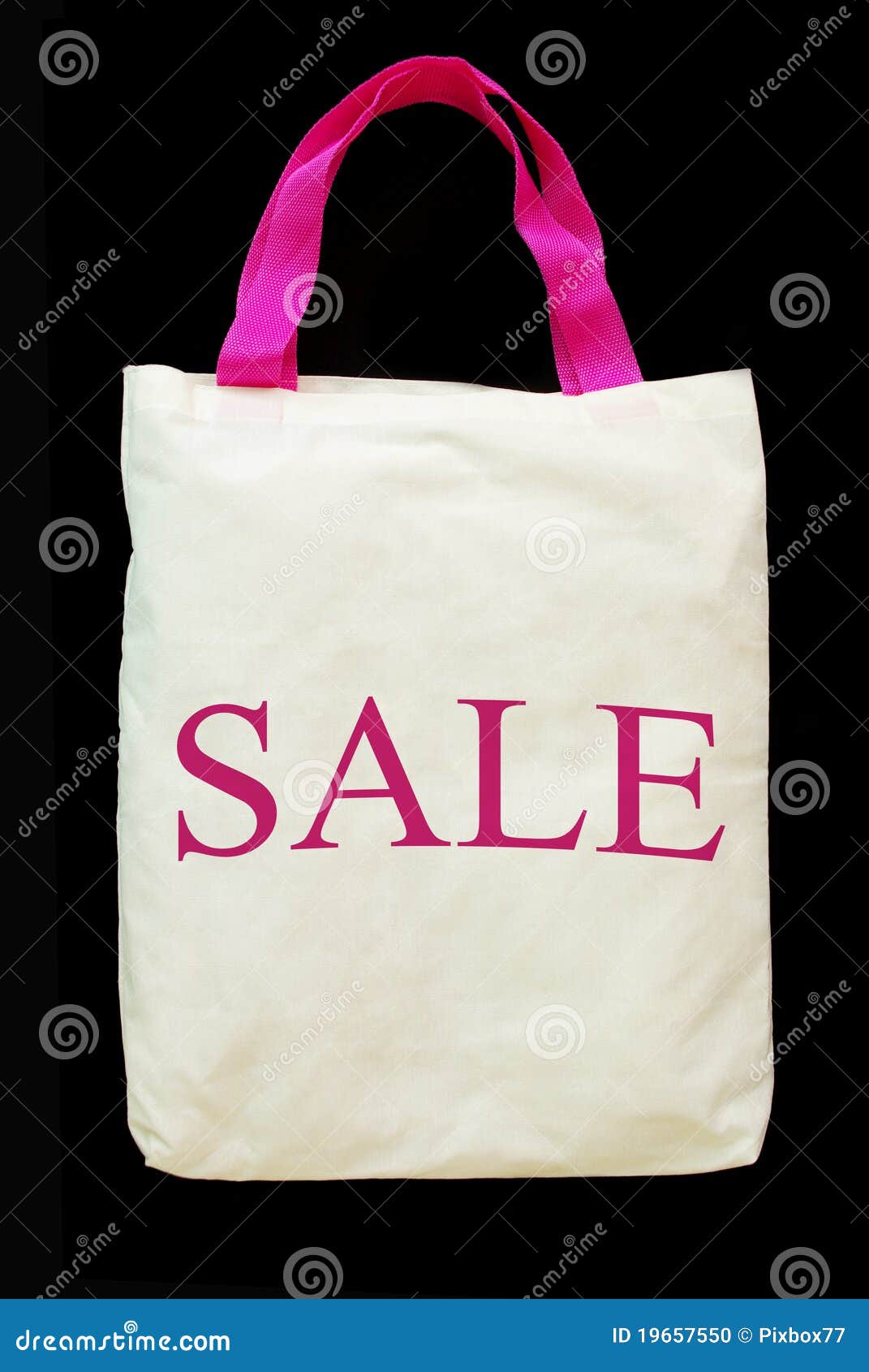 Sale letter on fabric shopping bag on black color background, Isolated ...