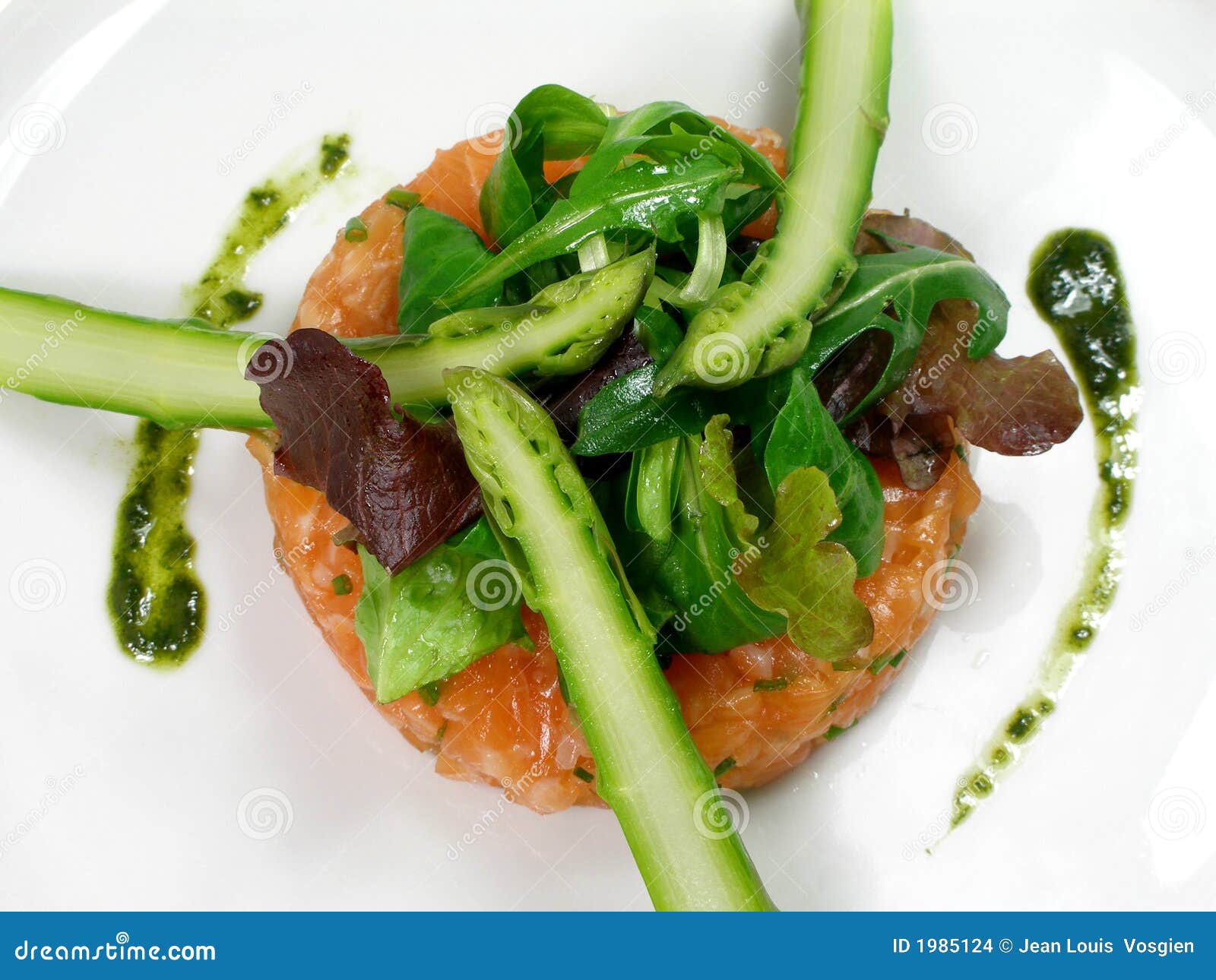 Stock Images: Salmon tartar with asparagus and salad