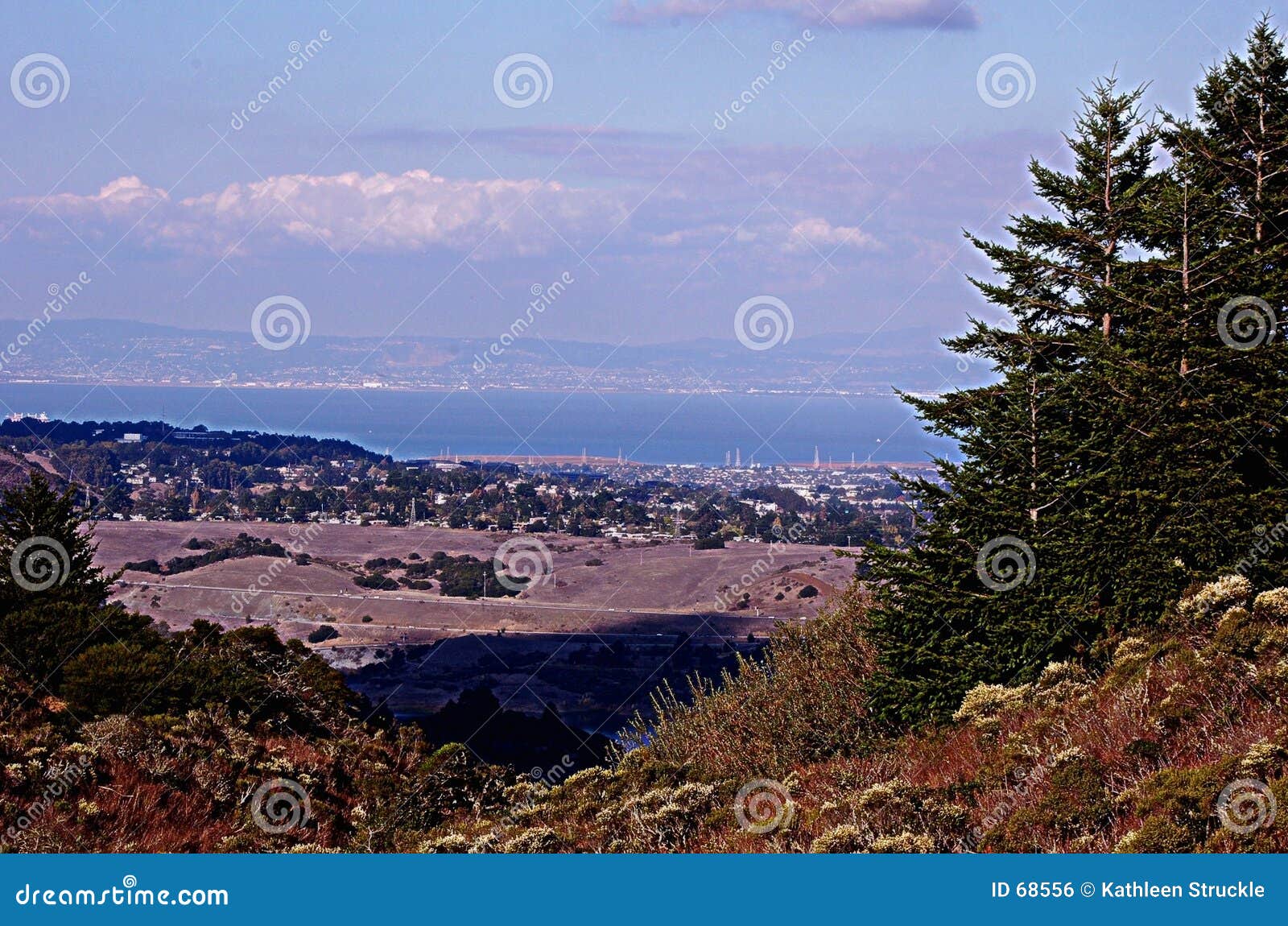 Scenic view of San Francisco city and bay viewed from countryside ...