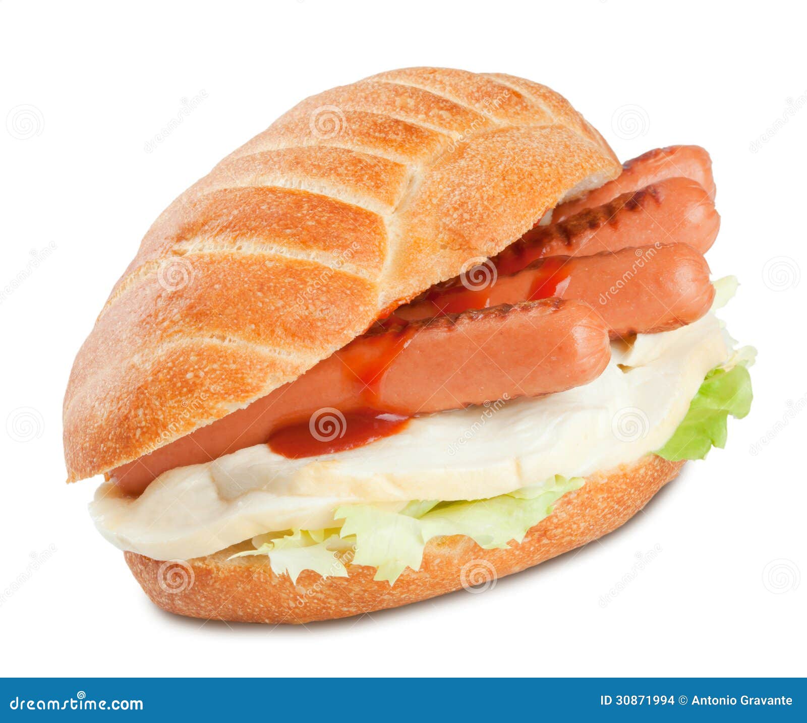 Sandwich with sausage ketchup salad and mozzarella cheese. By Antonio ...